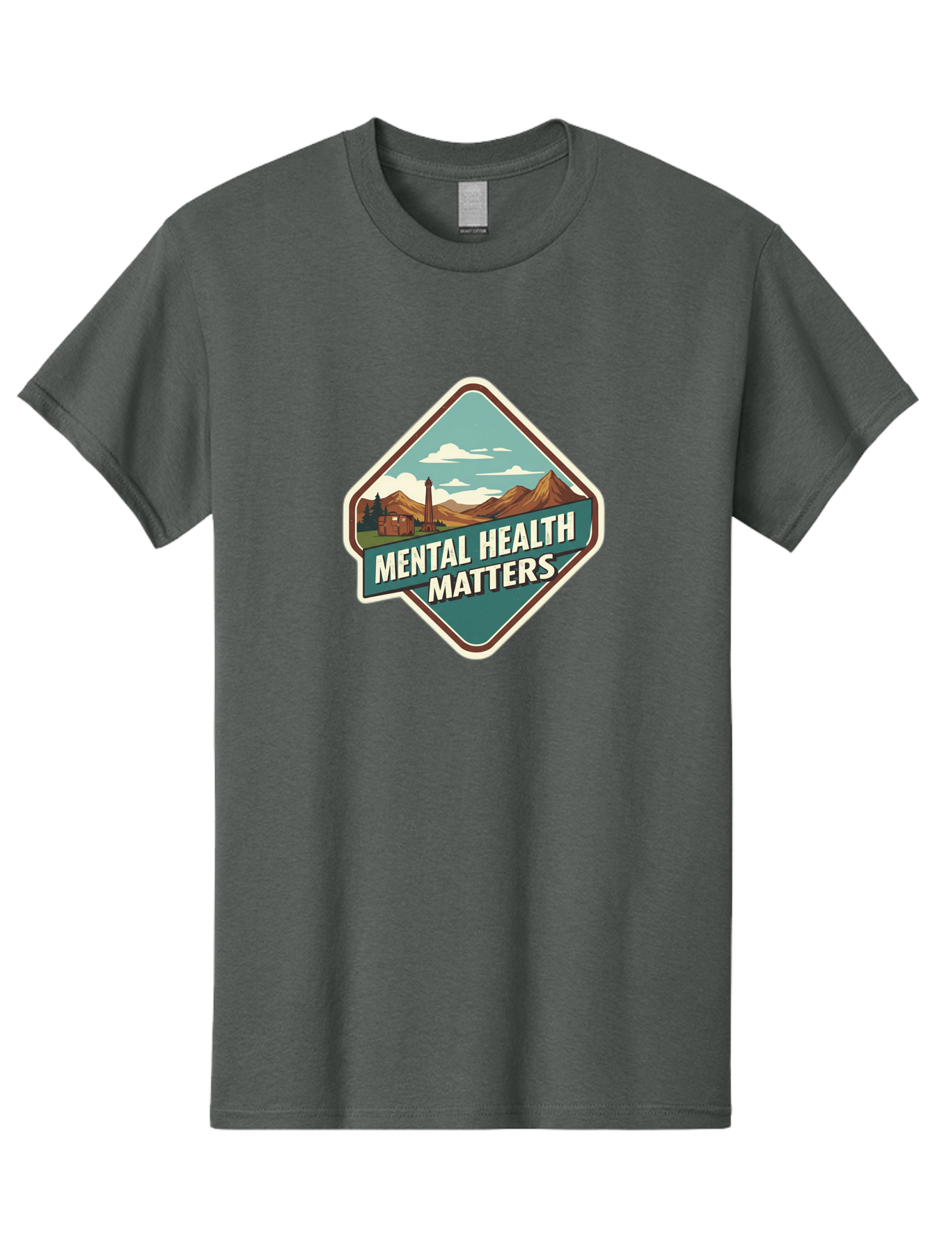 Mental-Health-Matters-5 Men'S Graphic Tee, 100% Cotton, Comfortable Casual Summer Wear, Machine Washable, Mental Health Awareness, Rural Landscape, Mountains, Cloudy Sky, Lighthouse, Mental Health Matters, Self-Care, Wellness, Mindfulness, Bae070