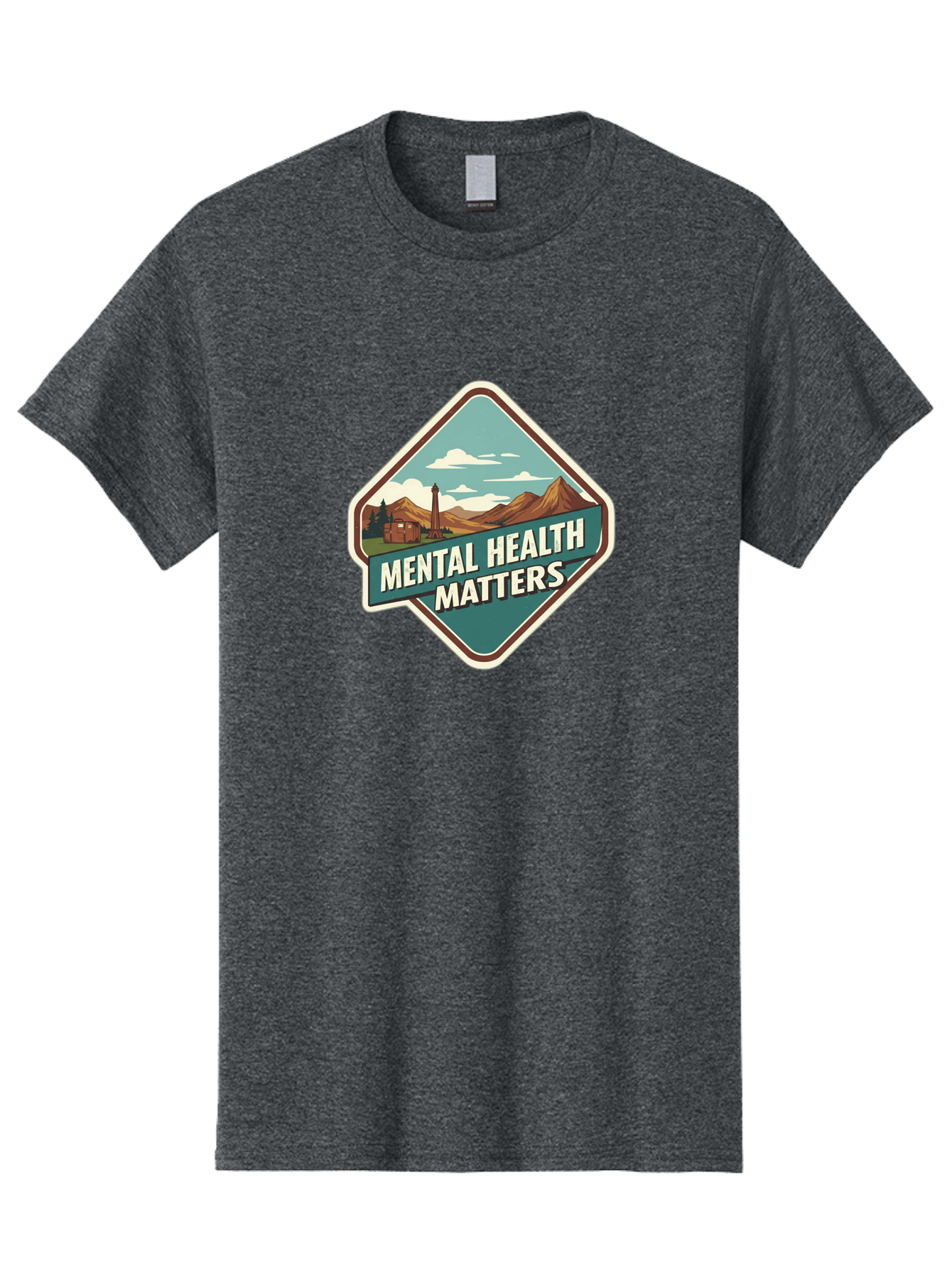 Mental-Health-Matters-5 Men'S Graphic Tee, 100% Cotton, Comfortable Casual Summer Wear, Machine Washable, Mental Health Awareness, Rural Landscape, Mountains, Cloudy Sky, Lighthouse, Mental Health Matters, Self-Care, Wellness, Mindfulness, Bae070