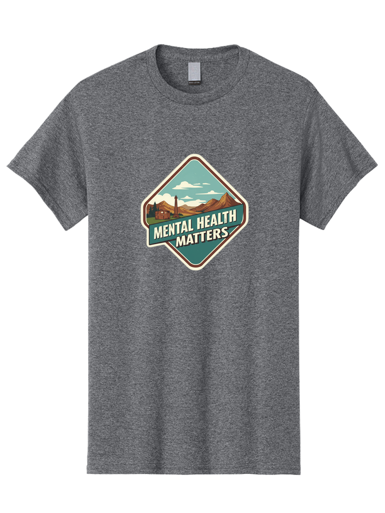 Mental-Health-Matters-5 Men'S Graphic Tee, 100% Cotton, Comfortable Casual Summer Wear, Machine Washable, Mental Health Awareness, Rural Landscape, Mountains, Cloudy Sky, Lighthouse, Mental Health Matters, Self-Care, Wellness, Mindfulness, Bae070