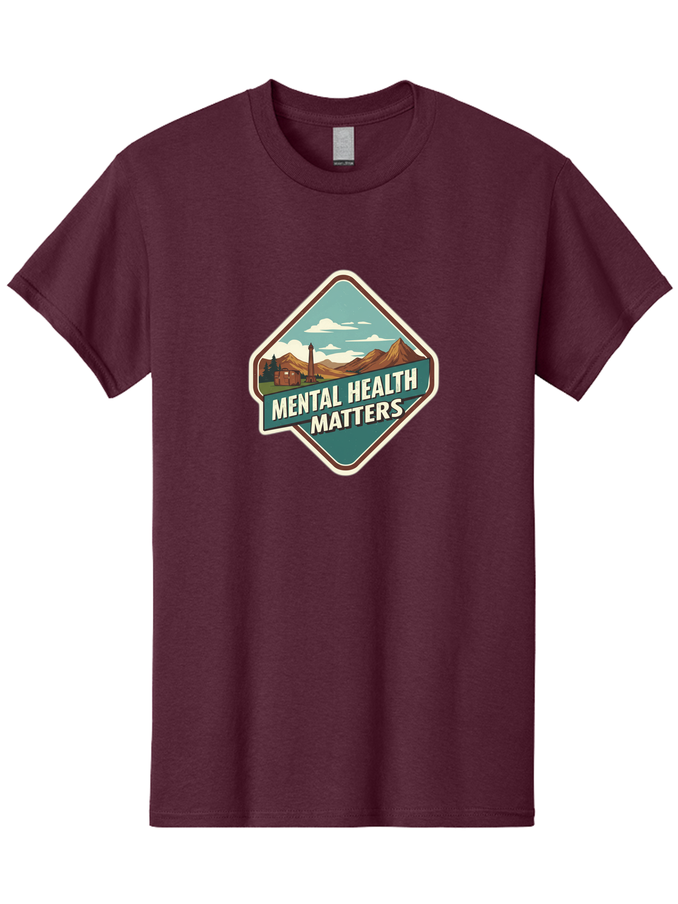 Mental-Health-Matters-5 Men'S Graphic Tee, 100% Cotton, Comfortable Casual Summer Wear, Machine Washable, Mental Health Awareness, Rural Landscape, Mountains, Cloudy Sky, Lighthouse, Mental Health Matters, Self-Care, Wellness, Mindfulness, Bae070