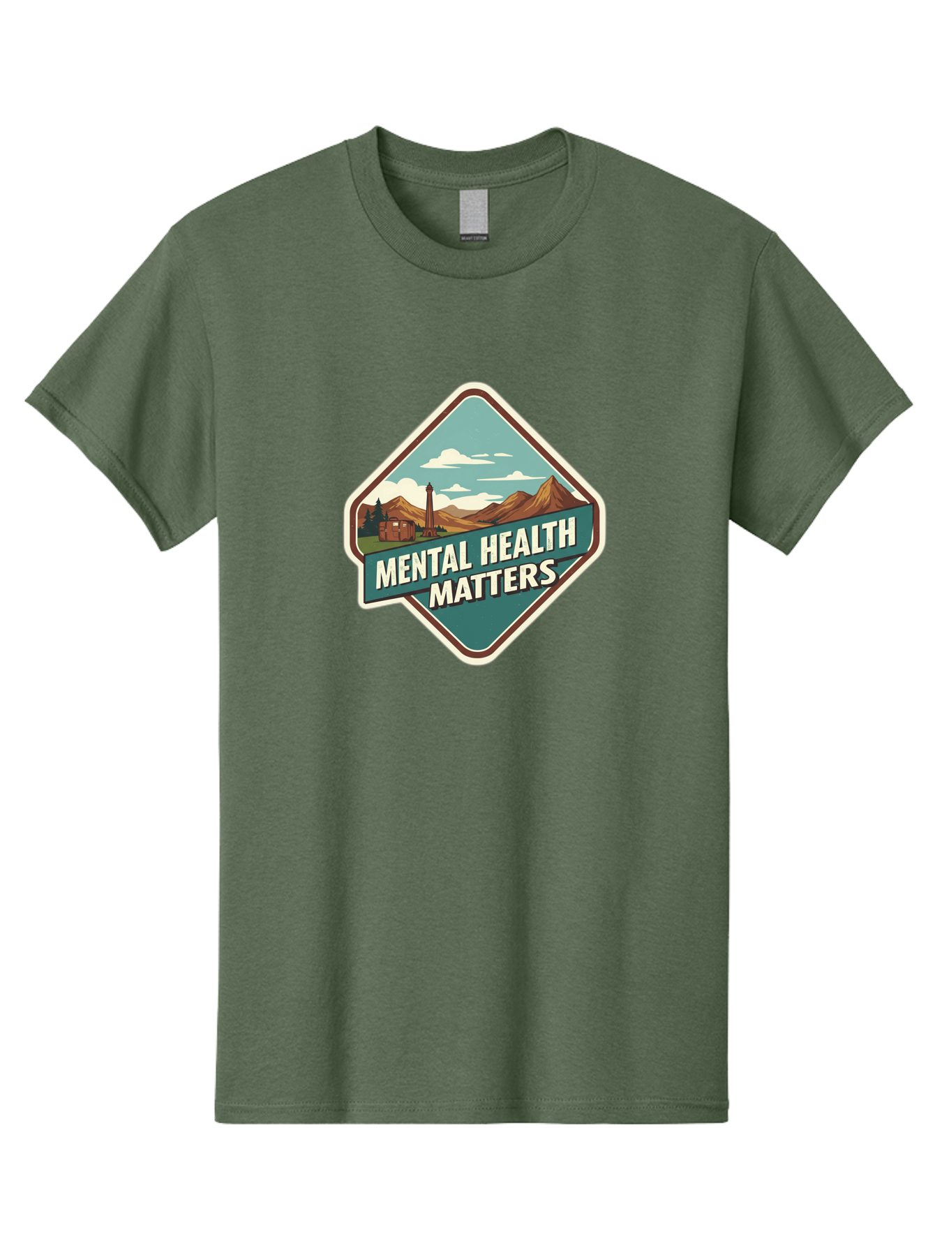 Mental-Health-Matters-5 Men'S Graphic Tee, 100% Cotton, Comfortable Casual Summer Wear, Machine Washable, Mental Health Awareness, Rural Landscape, Mountains, Cloudy Sky, Lighthouse, Mental Health Matters, Self-Care, Wellness, Mindfulness, Bae070