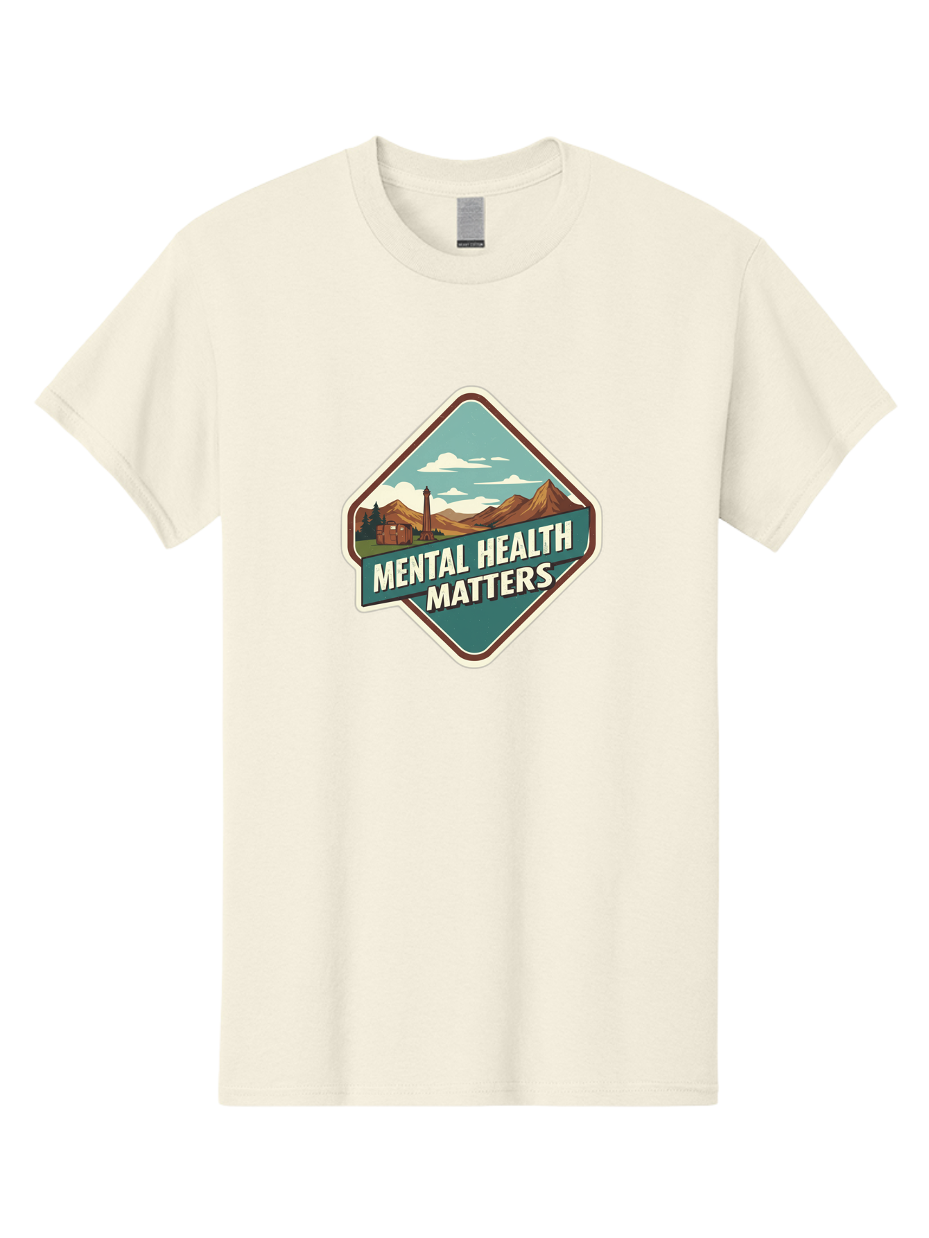Mental-Health-Matters-5 Men'S Graphic Tee, 100% Cotton, Comfortable Casual Summer Wear, Machine Washable, Mental Health Awareness, Rural Landscape, Mountains, Cloudy Sky, Lighthouse, Mental Health Matters, Self-Care, Wellness, Mindfulness, Bae070