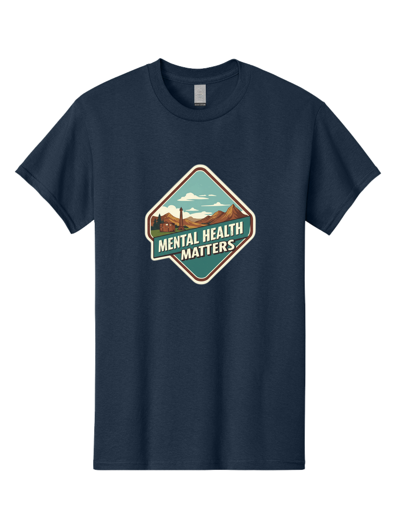 Mental-Health-Matters-5 Men'S Graphic Tee, 100% Cotton, Comfortable Casual Summer Wear, Machine Washable, Mental Health Awareness, Rural Landscape, Mountains, Cloudy Sky, Lighthouse, Mental Health Matters, Self-Care, Wellness, Mindfulness, Bae070
