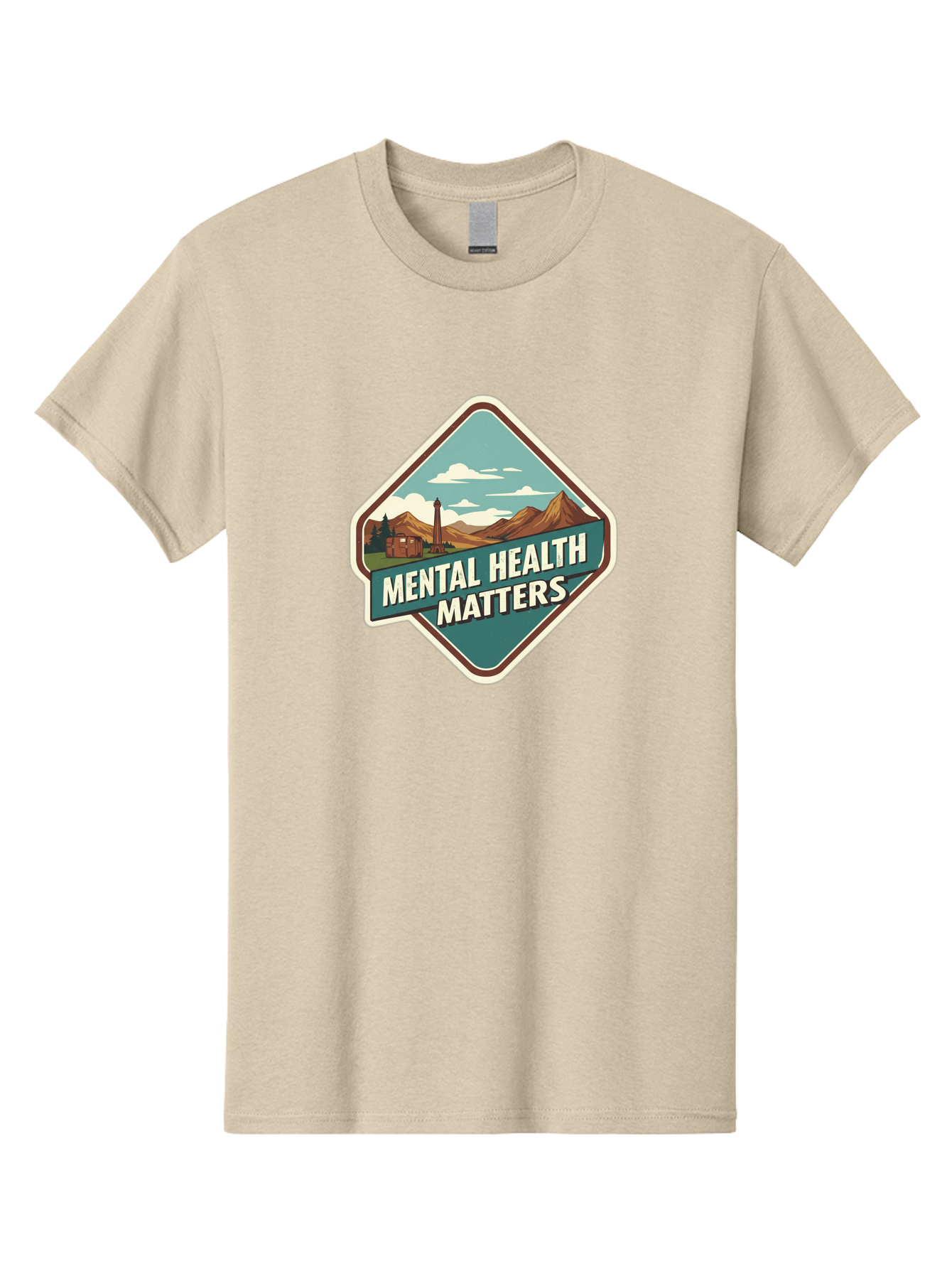 Mental-Health-Matters-5 Men'S Graphic Tee, 100% Cotton, Comfortable Casual Summer Wear, Machine Washable, Mental Health Awareness, Rural Landscape, Mountains, Cloudy Sky, Lighthouse, Mental Health Matters, Self-Care, Wellness, Mindfulness, Bae070