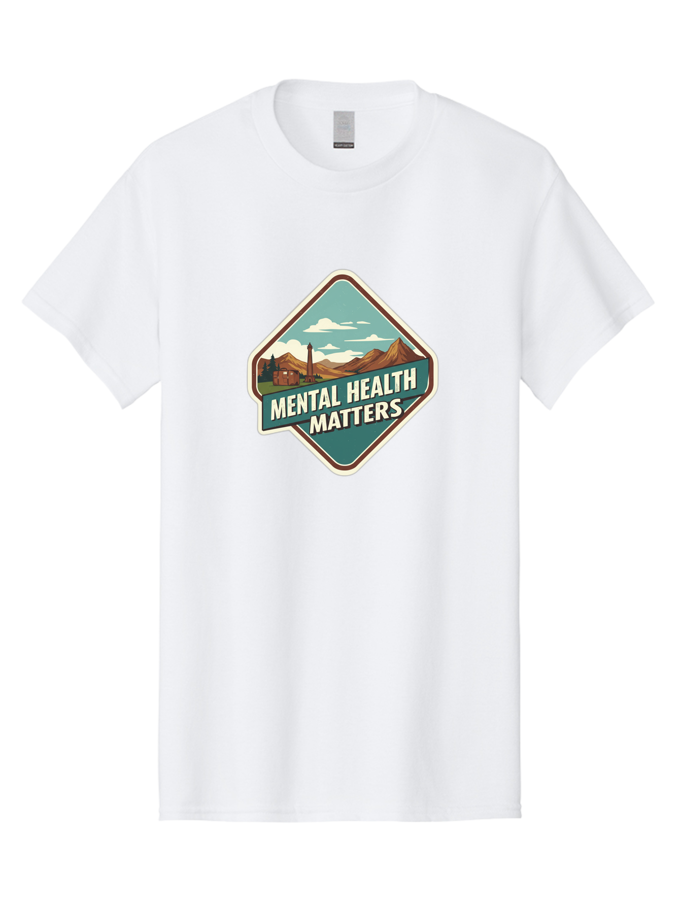 Mental-Health-Matters-5 Men'S Graphic Tee, 100% Cotton, Comfortable Casual Summer Wear, Machine Washable, Mental Health Awareness, Rural Landscape, Mountains, Cloudy Sky, Lighthouse, Mental Health Matters, Self-Care, Wellness, Mindfulness, Bae070