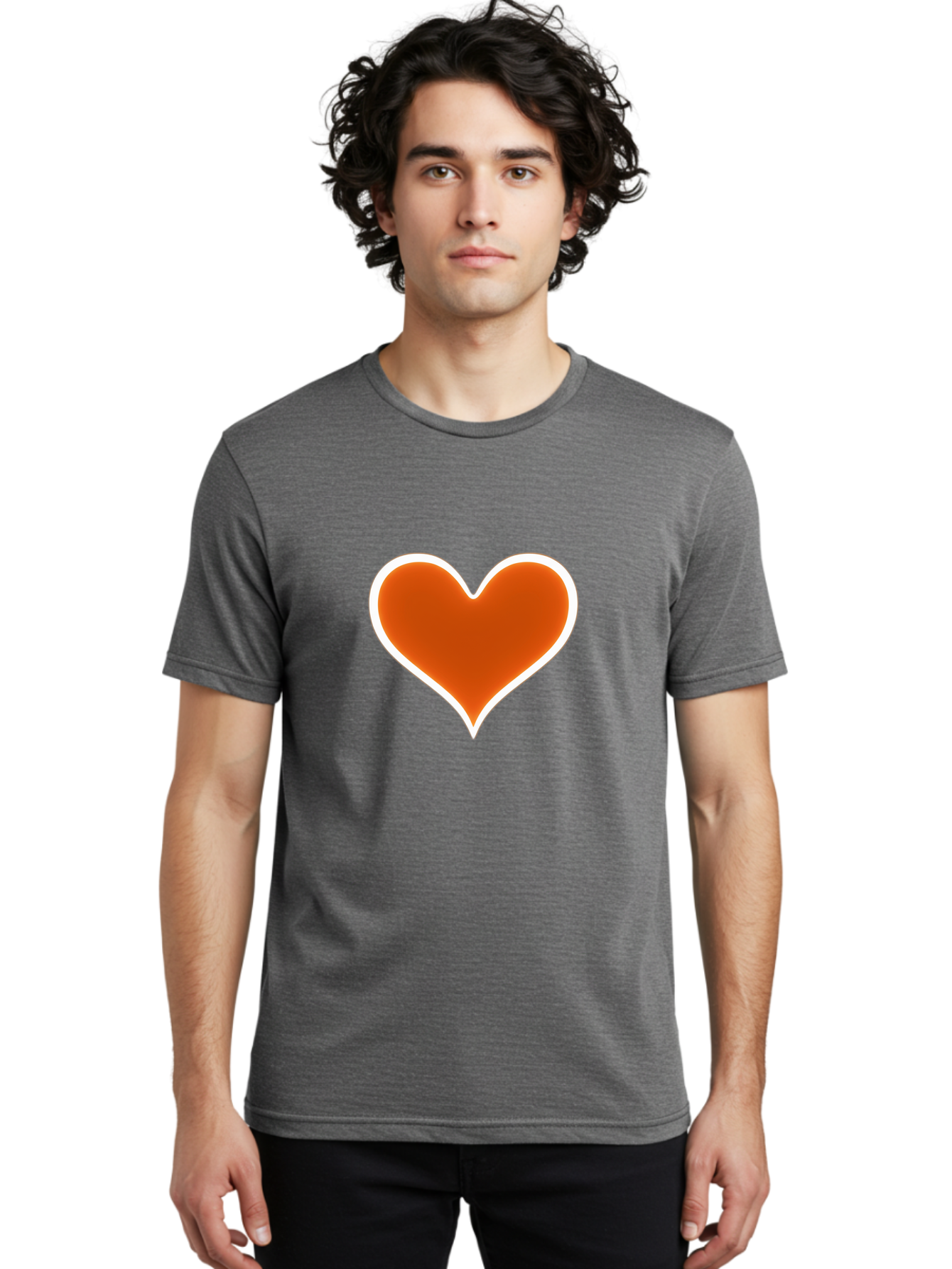 Orange-Heart Men'S Graphic Tee, 100% Cotton, Comfortable Casual Summer Wear, Machine Washable, Orange Heart Symbol, Love Icon, Heart Shape, White Outline, Love Sign, Heart Illustration, Orange Color, Heart Graphic Bae073