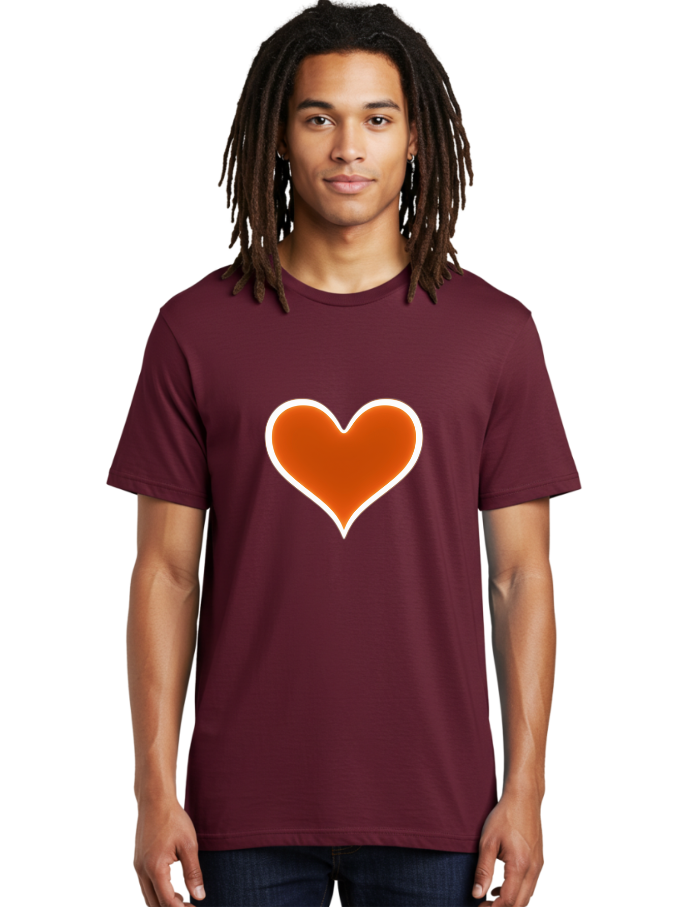 Orange-Heart Men'S Graphic Tee, 100% Cotton, Comfortable Casual Summer Wear, Machine Washable, Orange Heart Symbol, Love Icon, Heart Shape, White Outline, Love Sign, Heart Illustration, Orange Color, Heart Graphic Bae073