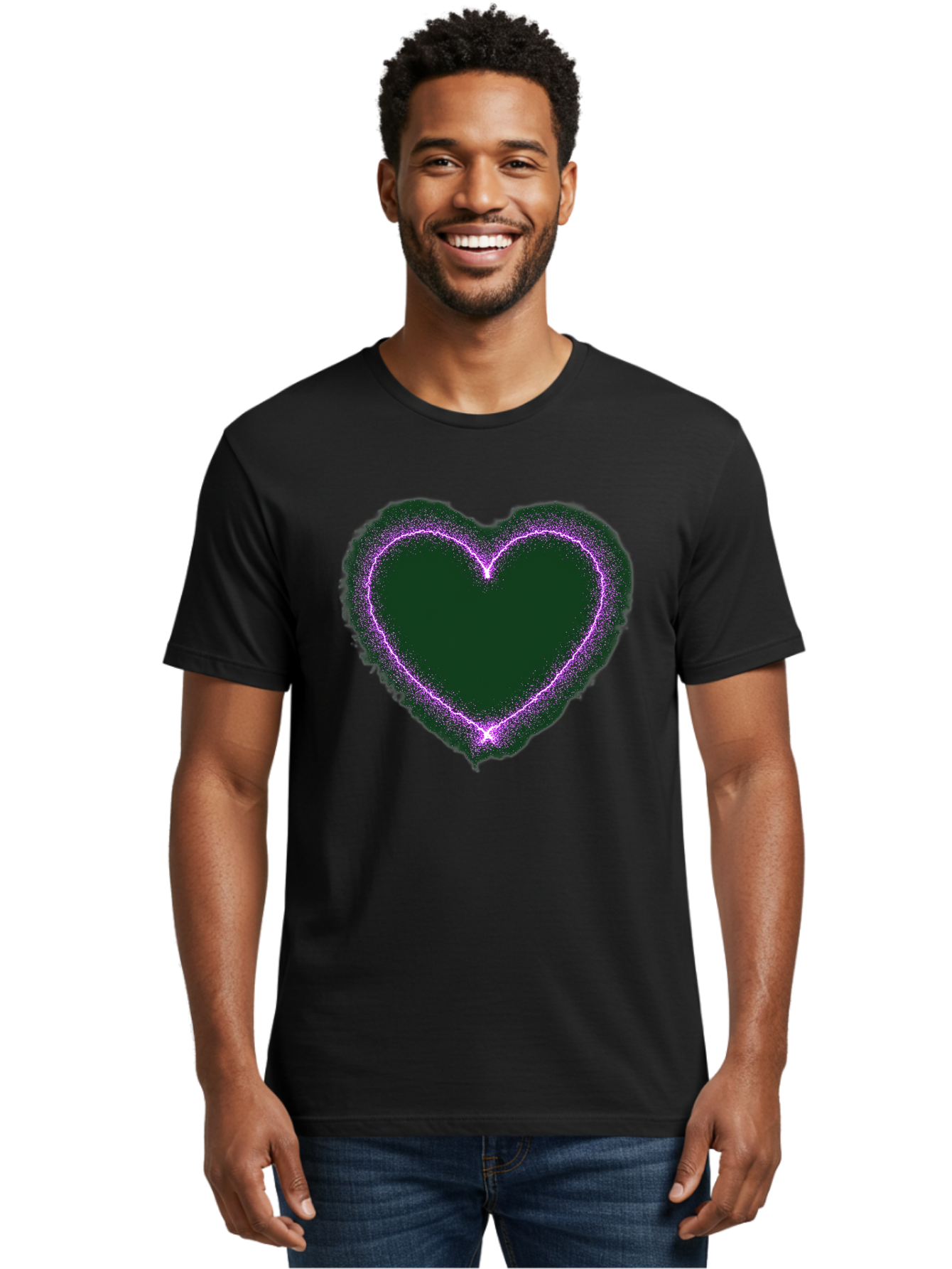 Purple-Heart-1 Men'S Graphic Tee, 100% Cotton, Comfortable Casual Summer Wear, Machine Washable, Purple Heart Shape, Neon Light, Glowing Heart, Love Symbol, Romantic Gesture, Vibrant Purple, Heart Outline, Sparkles, Festive Design, Bae074