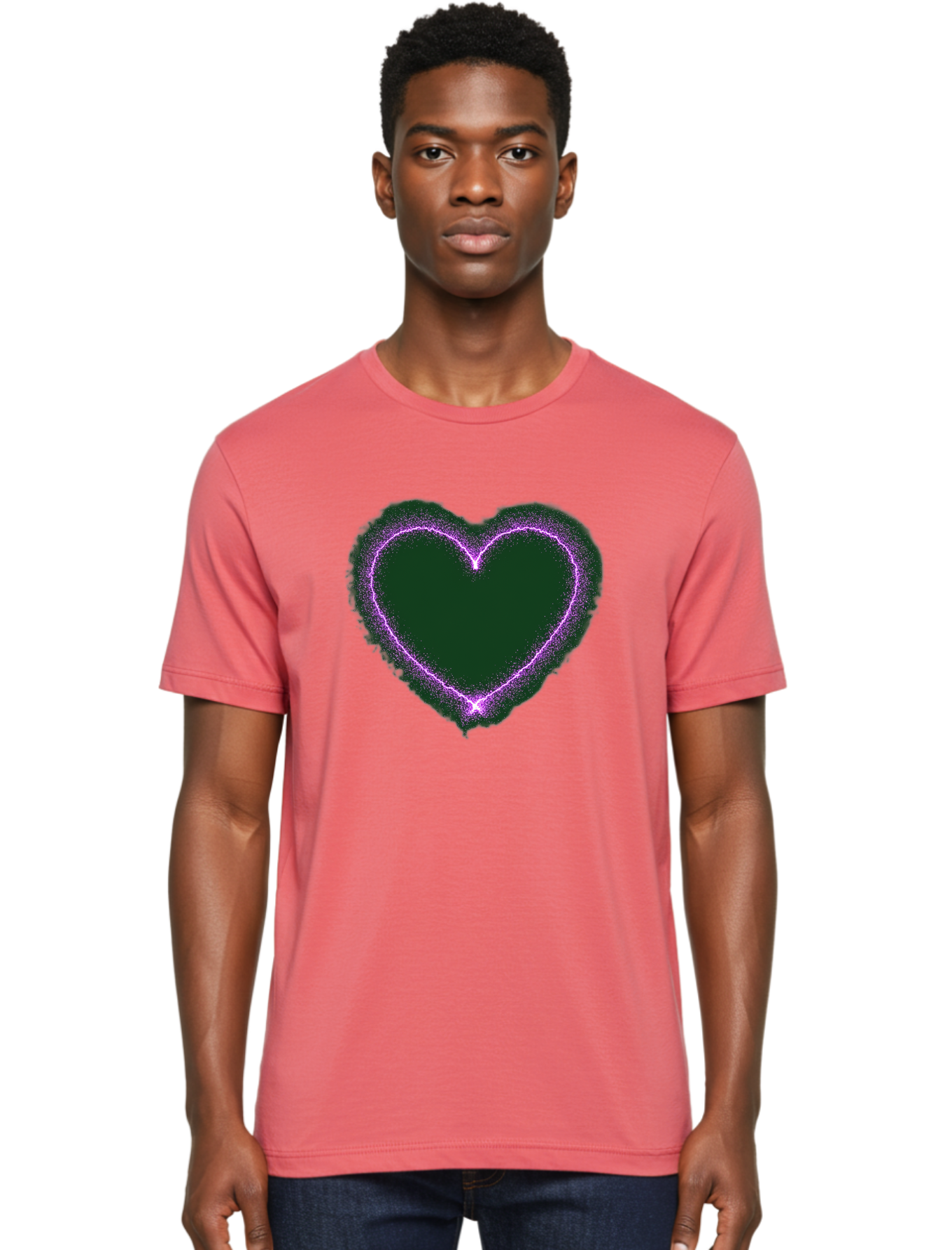 Purple-Heart-1 Men'S Graphic Tee, 100% Cotton, Comfortable Casual Summer Wear, Machine Washable, Purple Heart Shape, Neon Light, Glowing Heart, Love Symbol, Romantic Gesture, Vibrant Purple, Heart Outline, Sparkles, Festive Design, Bae074