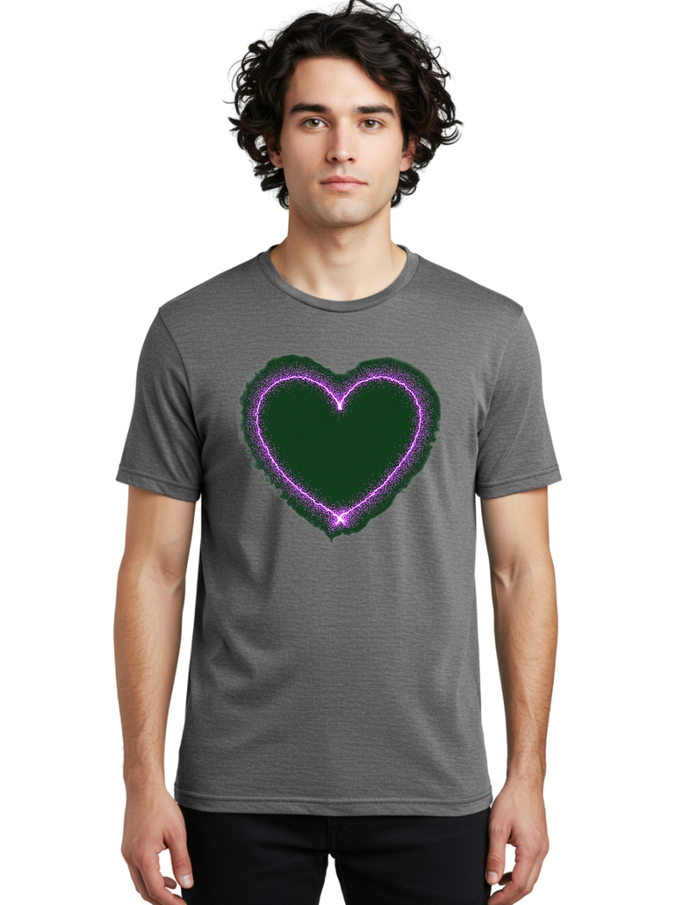 Purple-Heart-1 Men'S Graphic Tee, 100% Cotton, Comfortable Casual Summer Wear, Machine Washable, Purple Heart Shape, Neon Light, Glowing Heart, Love Symbol, Romantic Gesture, Vibrant Purple, Heart Outline, Sparkles, Festive Design, Bae074