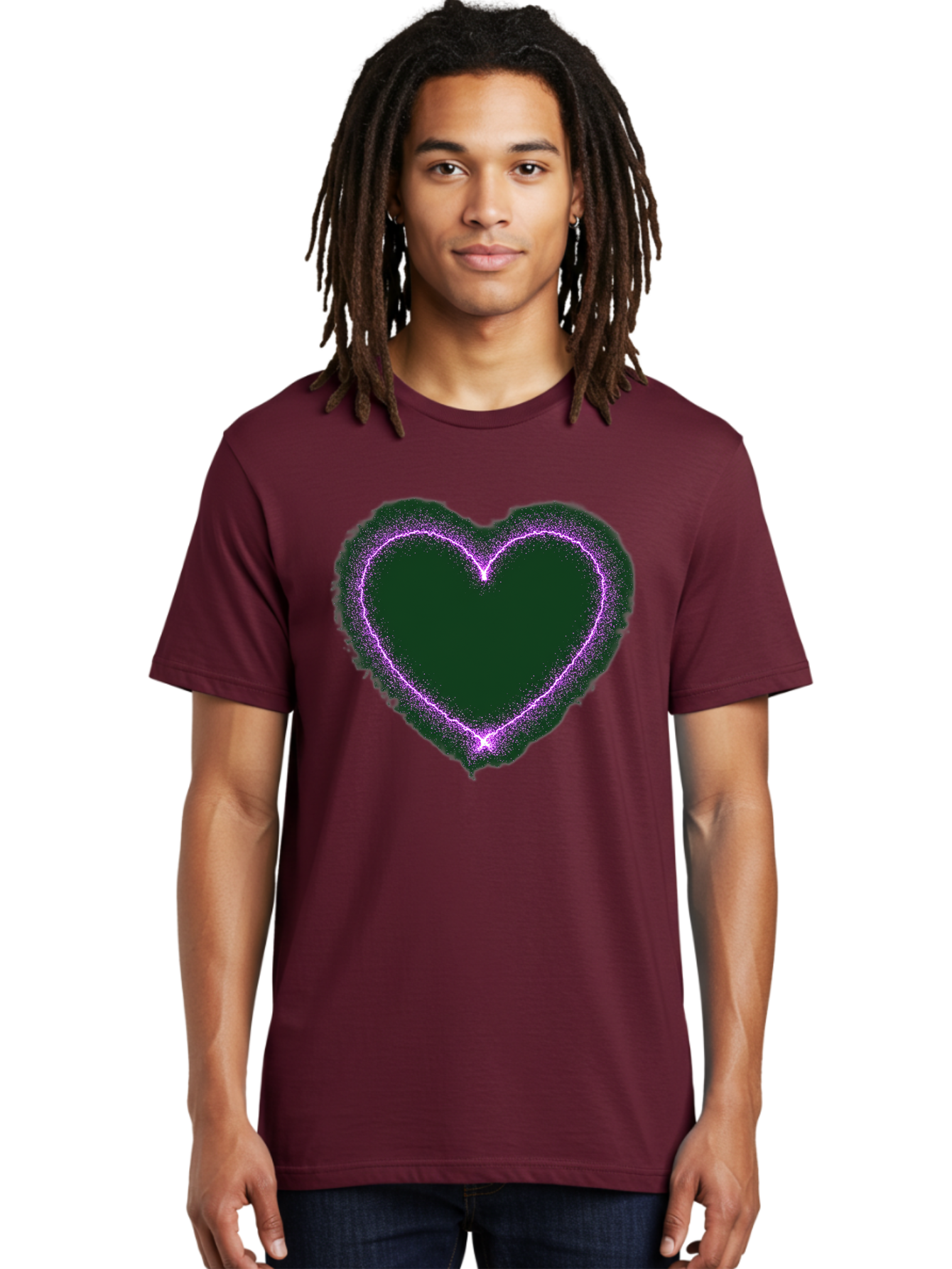Purple-Heart-1 Men'S Graphic Tee, 100% Cotton, Comfortable Casual Summer Wear, Machine Washable, Purple Heart Shape, Neon Light, Glowing Heart, Love Symbol, Romantic Gesture, Vibrant Purple, Heart Outline, Sparkles, Festive Design, Bae074
