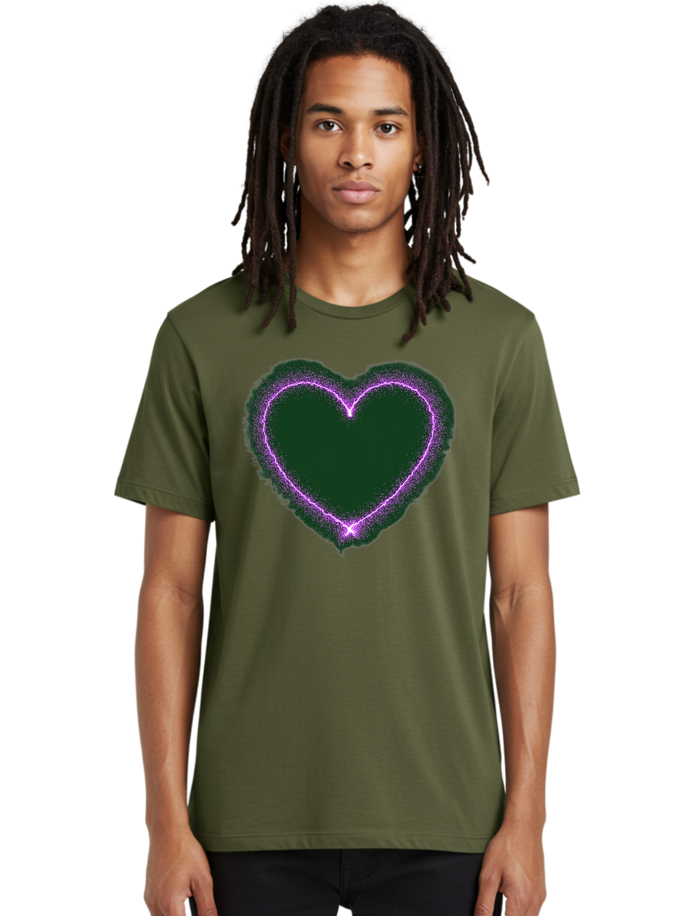 Purple-Heart-1 Men'S Graphic Tee, 100% Cotton, Comfortable Casual Summer Wear, Machine Washable, Purple Heart Shape, Neon Light, Glowing Heart, Love Symbol, Romantic Gesture, Vibrant Purple, Heart Outline, Sparkles, Festive Design, Bae074