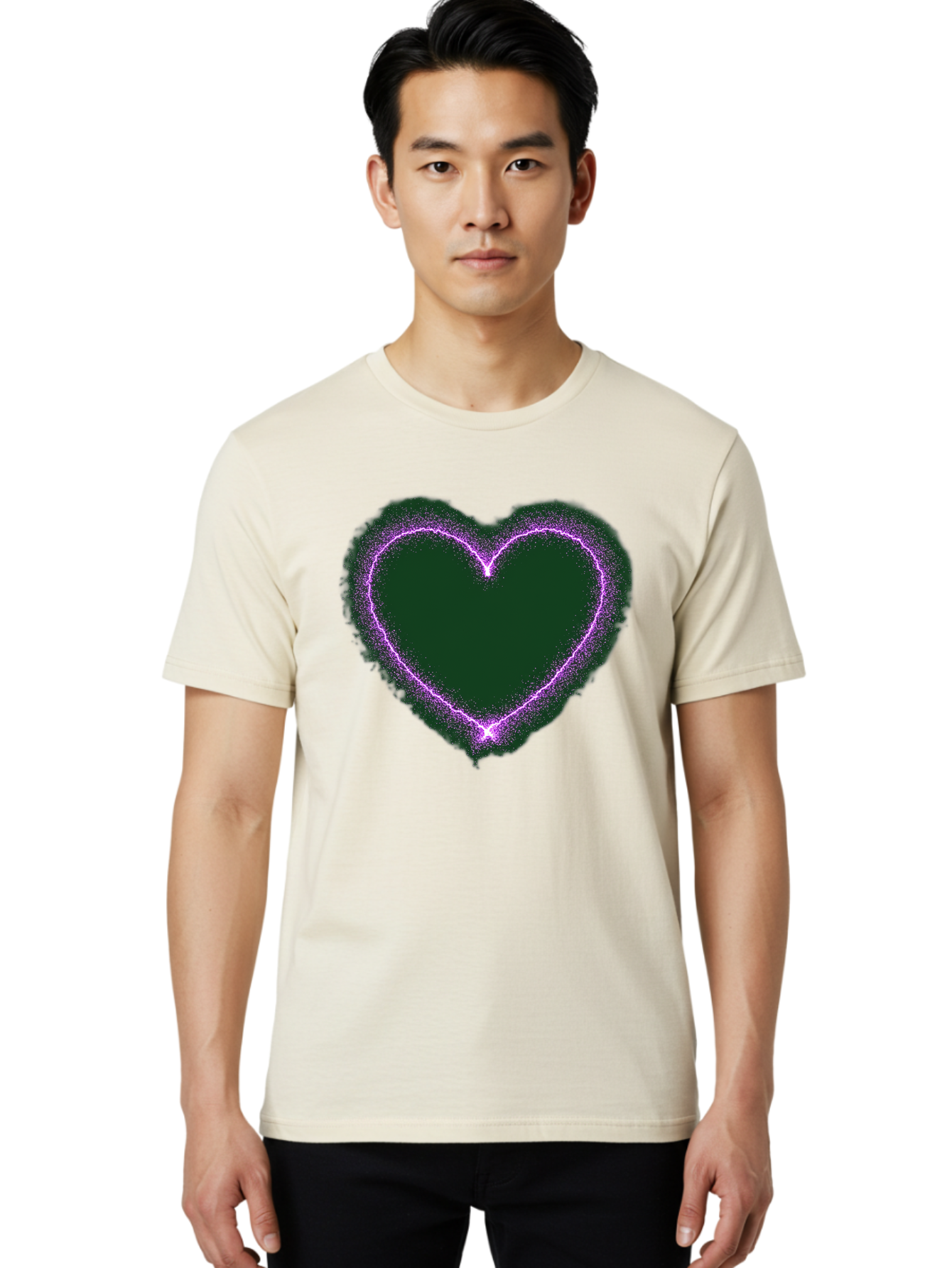 Purple-Heart-1 Men'S Graphic Tee, 100% Cotton, Comfortable Casual Summer Wear, Machine Washable, Purple Heart Shape, Neon Light, Glowing Heart, Love Symbol, Romantic Gesture, Vibrant Purple, Heart Outline, Sparkles, Festive Design, Bae074