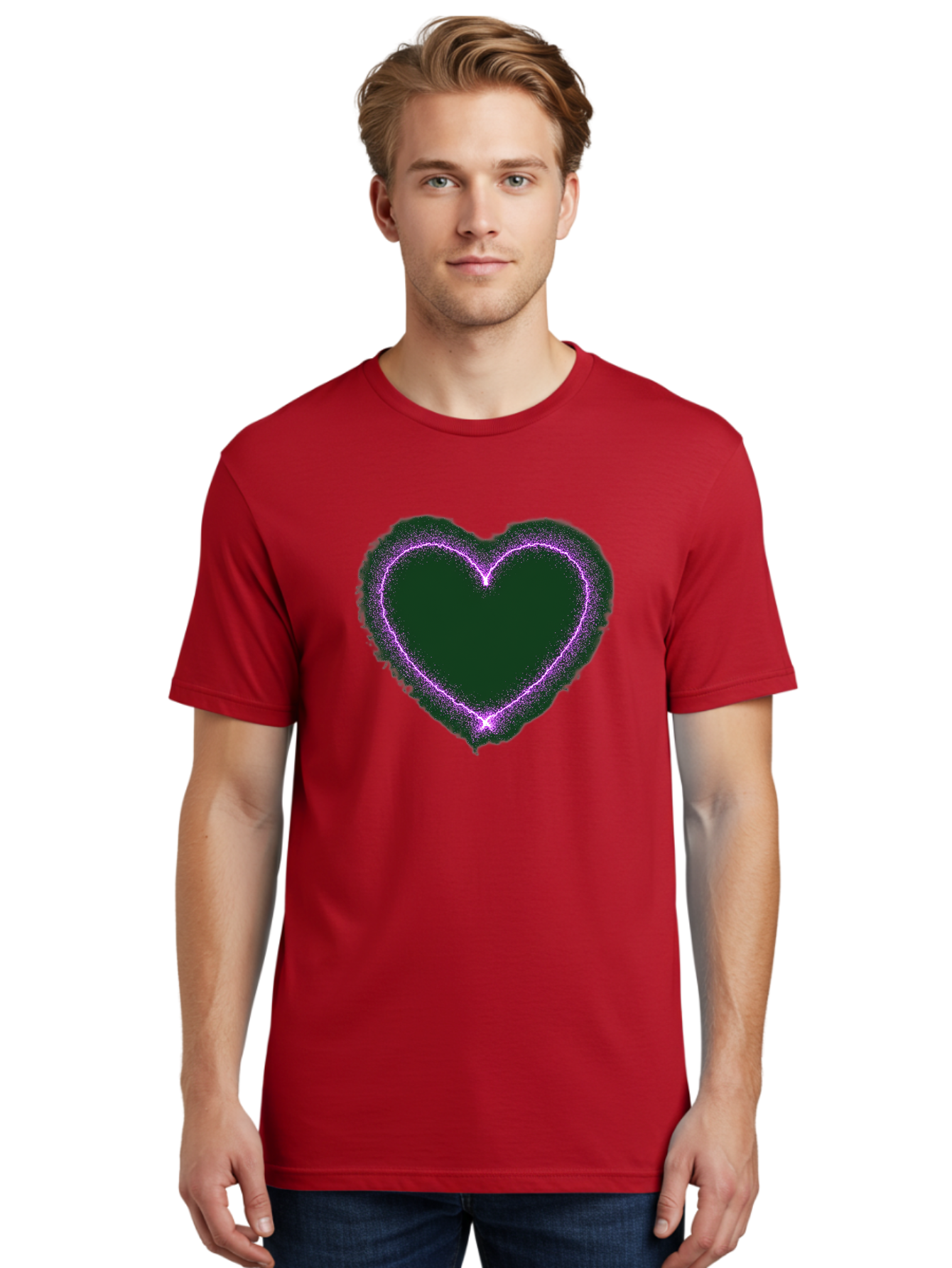 Purple-Heart-1 Men'S Graphic Tee, 100% Cotton, Comfortable Casual Summer Wear, Machine Washable, Purple Heart Shape, Neon Light, Glowing Heart, Love Symbol, Romantic Gesture, Vibrant Purple, Heart Outline, Sparkles, Festive Design, Bae074