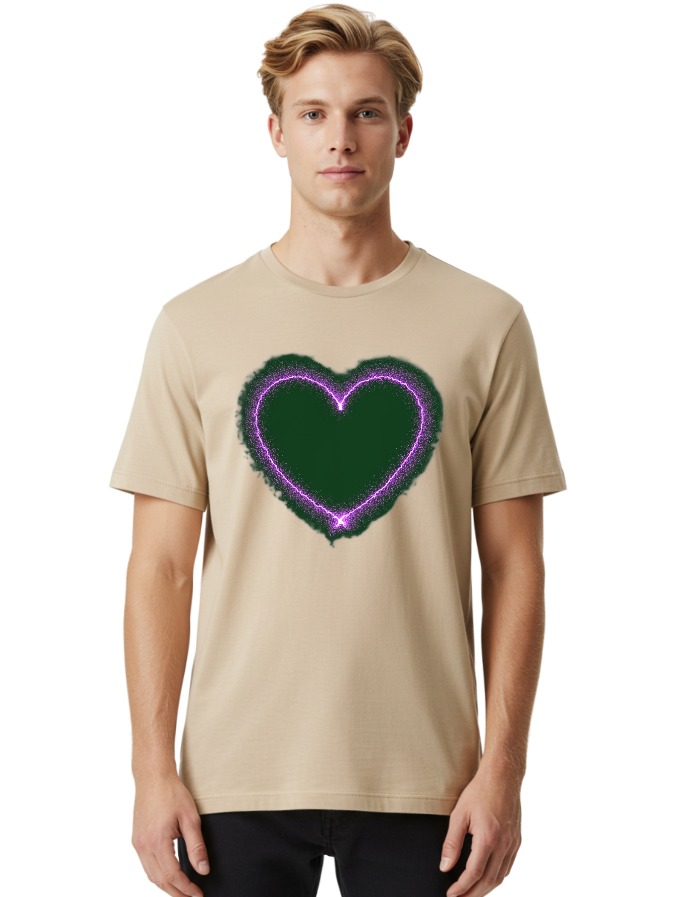 Purple-Heart-1 Men'S Graphic Tee, 100% Cotton, Comfortable Casual Summer Wear, Machine Washable, Purple Heart Shape, Neon Light, Glowing Heart, Love Symbol, Romantic Gesture, Vibrant Purple, Heart Outline, Sparkles, Festive Design, Bae074