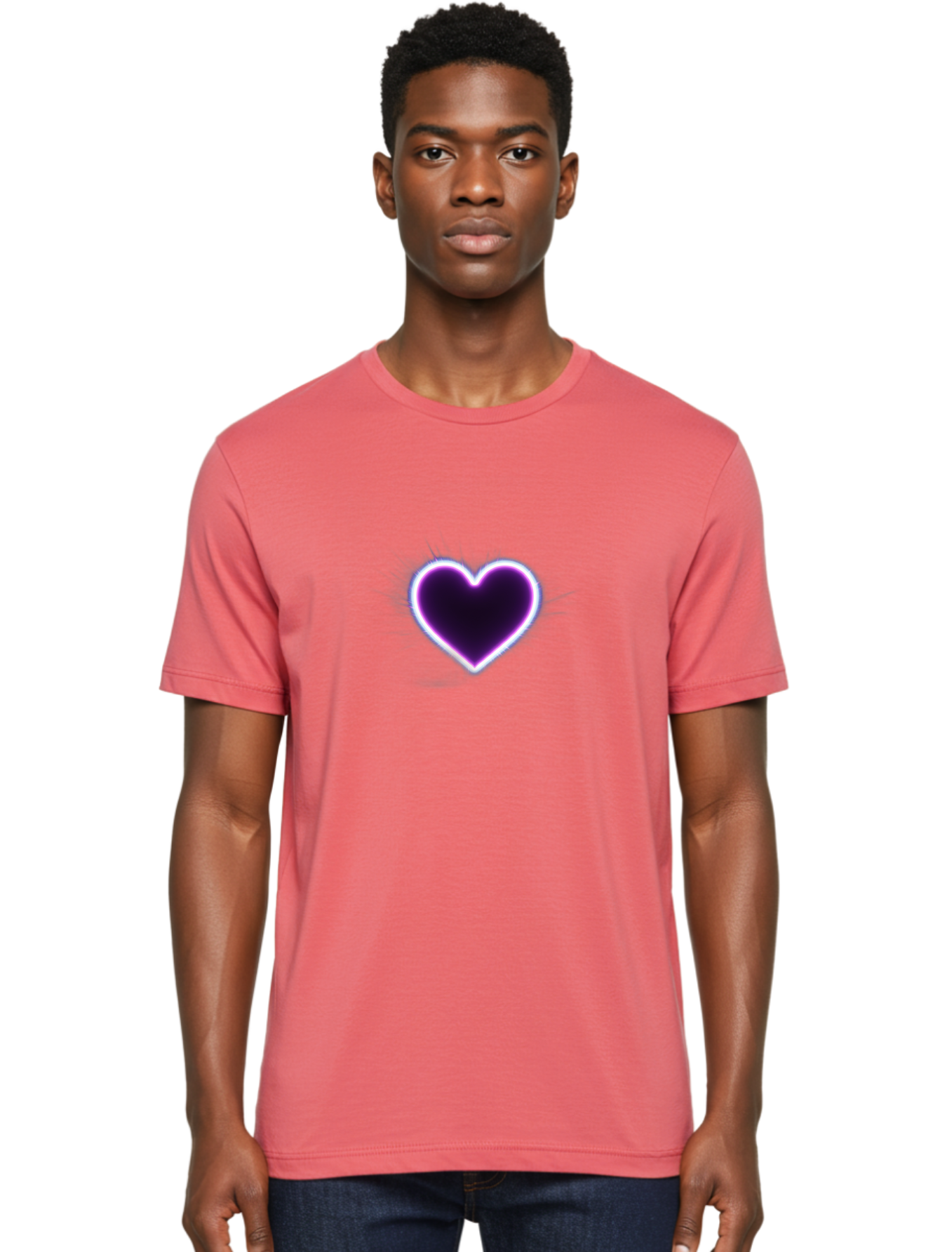 Purple-Heart Men'S Graphic Tee, 100% Cotton, Comfortable Casual Summer Wear, Machine Washable, Purple Heart Icon, Glowing Heart, Purple Neon Glow, Love Symbol, Heart Shape, Vibrant Purple, Emotional Graphic, Valentines Day Graphic, Heart Icon Bae075