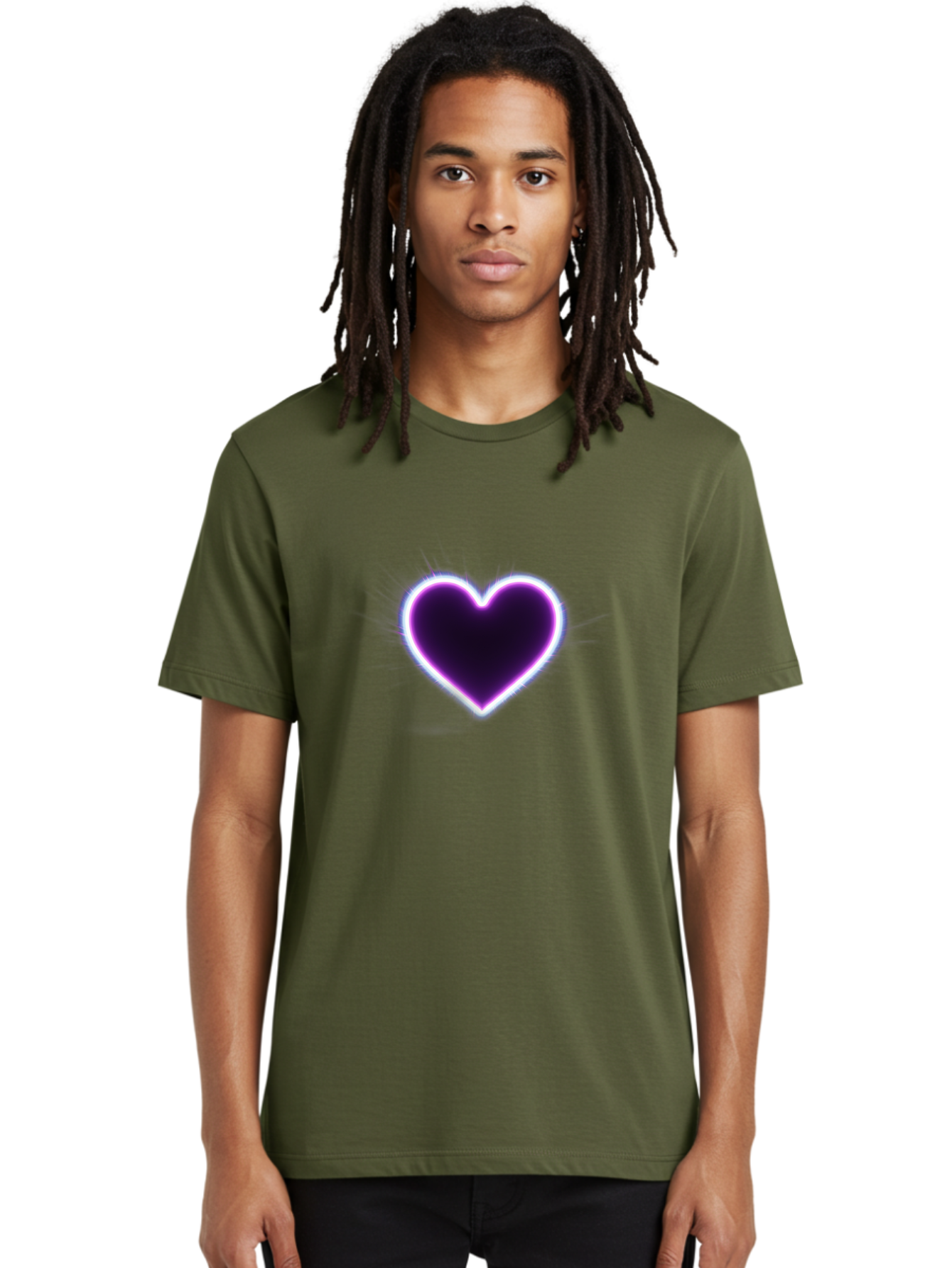 Purple-Heart Men'S Graphic Tee, 100% Cotton, Comfortable Casual Summer Wear, Machine Washable, Purple Heart Icon, Glowing Heart, Purple Neon Glow, Love Symbol, Heart Shape, Vibrant Purple, Emotional Graphic, Valentines Day Graphic, Heart Icon Bae075