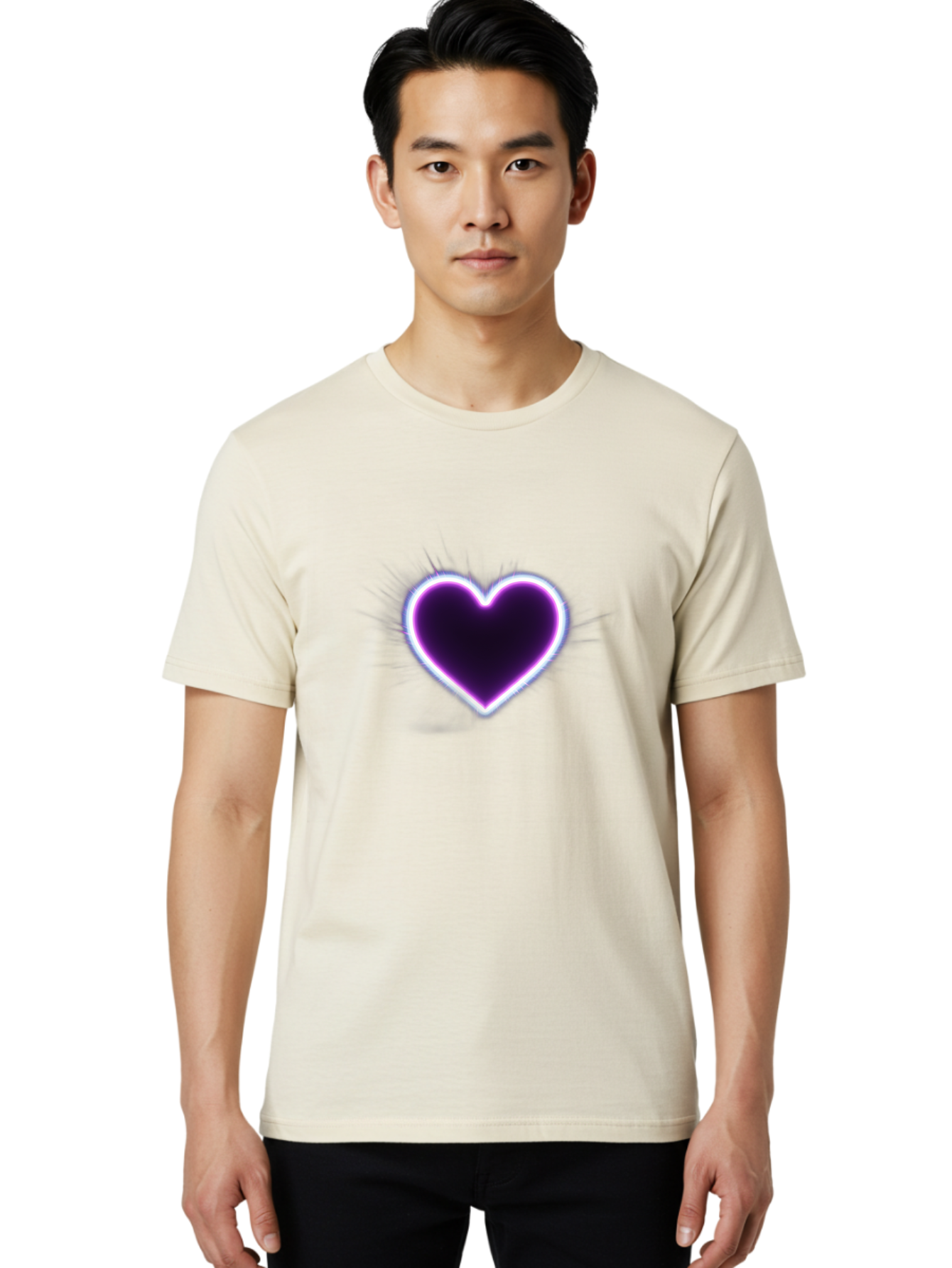 Purple-Heart Men'S Graphic Tee, 100% Cotton, Comfortable Casual Summer Wear, Machine Washable, Purple Heart Icon, Glowing Heart, Purple Neon Glow, Love Symbol, Heart Shape, Vibrant Purple, Emotional Graphic, Valentines Day Graphic, Heart Icon Bae075