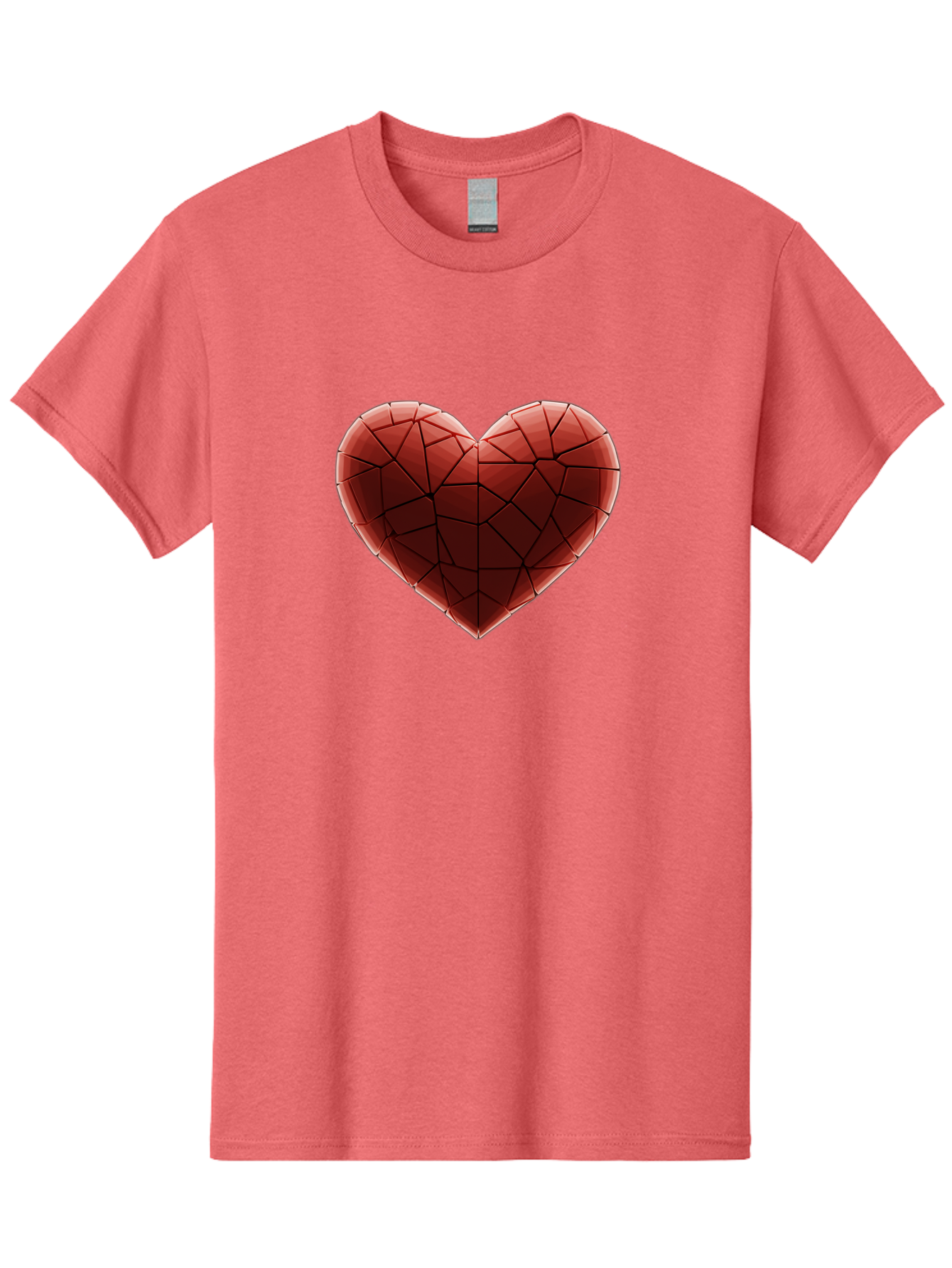 Red-Faceted-Heart Men'S Graphic Tee, 100% Cotton, Comfortable Casual Summer Wear, Machine Washable, Low Poly Heart, Geometric Heart, Red Heart, Love Symbol, Abstract Art, 3D Model, Modern Design, Polygonal Shape, Heart Shape Bae076