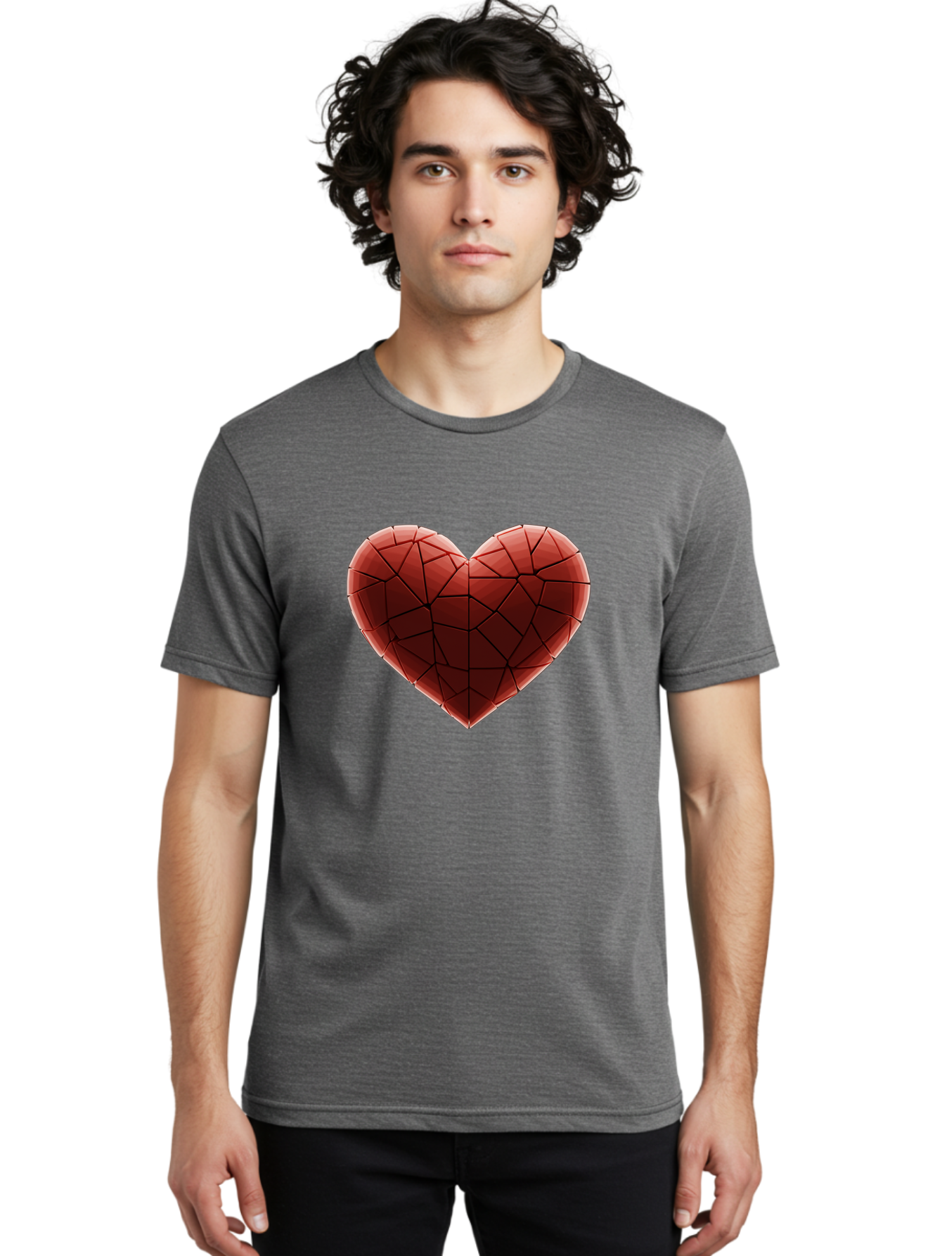 Red-Faceted-Heart Men'S Graphic Tee, 100% Cotton, Comfortable Casual Summer Wear, Machine Washable, Low Poly Heart, Geometric Heart, Red Heart, Love Symbol, Abstract Art, 3D Model, Modern Design, Polygonal Shape, Heart Shape Bae076