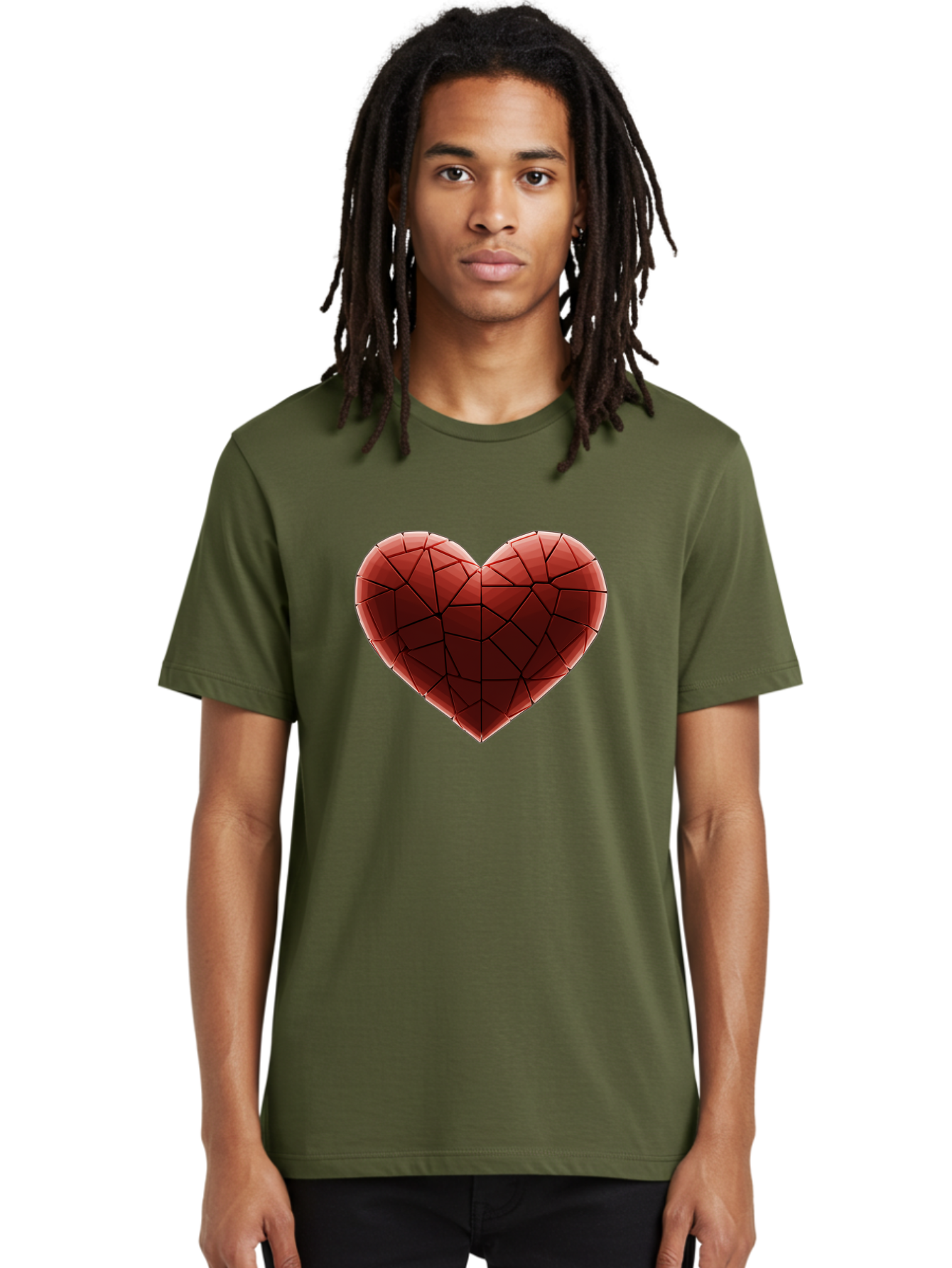 Red-Faceted-Heart Men'S Graphic Tee, 100% Cotton, Comfortable Casual Summer Wear, Machine Washable, Low Poly Heart, Geometric Heart, Red Heart, Love Symbol, Abstract Art, 3D Model, Modern Design, Polygonal Shape, Heart Shape Bae076