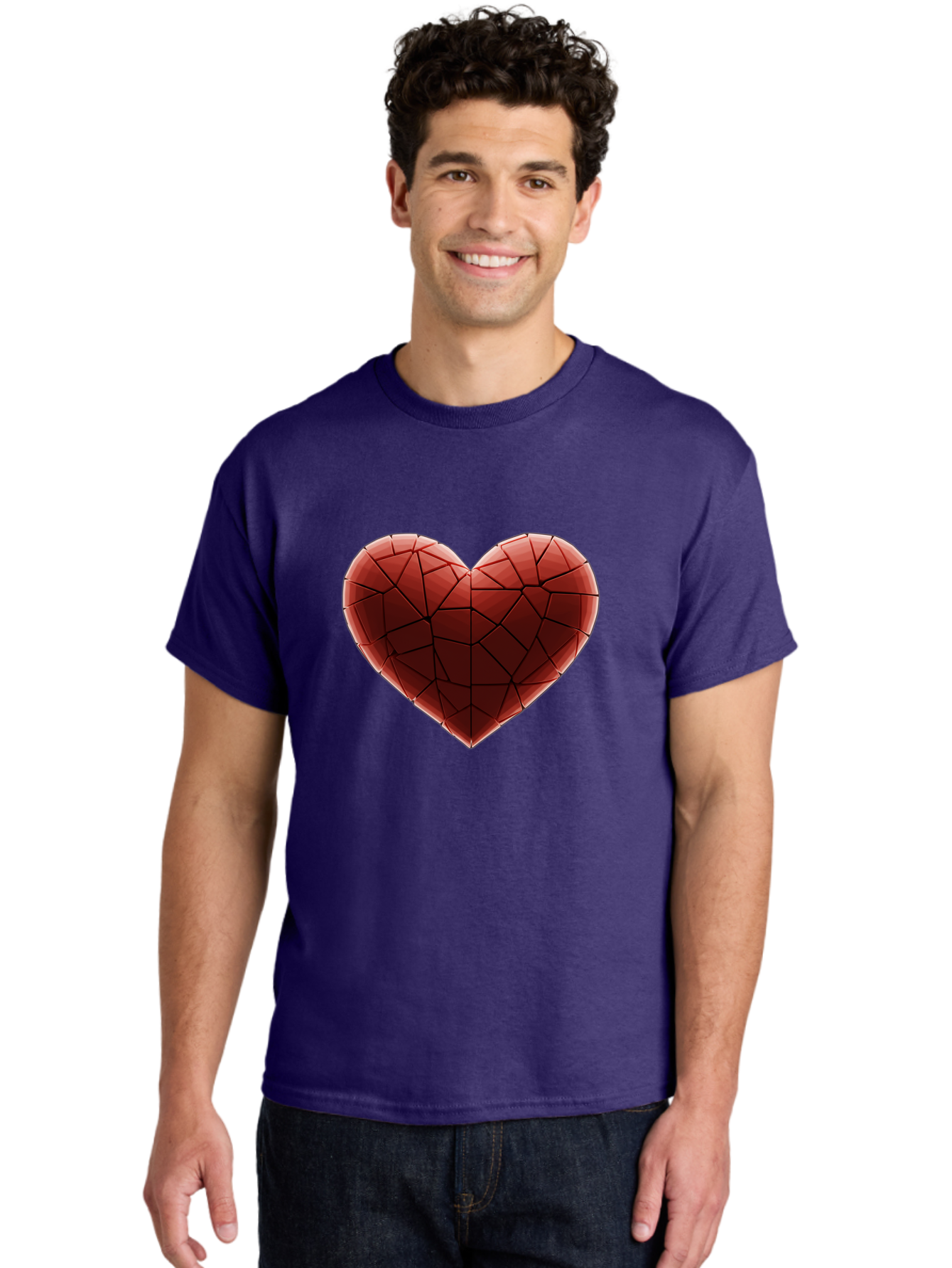 Red-Faceted-Heart Men'S Graphic Tee, 100% Cotton, Comfortable Casual Summer Wear, Machine Washable, Low Poly Heart, Geometric Heart, Red Heart, Love Symbol, Abstract Art, 3D Model, Modern Design, Polygonal Shape, Heart Shape Bae076