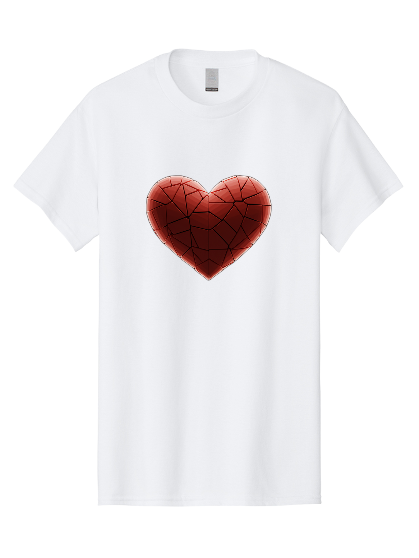 Red-Faceted-Heart Men'S Graphic Tee, 100% Cotton, Comfortable Casual Summer Wear, Machine Washable, Low Poly Heart, Geometric Heart, Red Heart, Love Symbol, Abstract Art, 3D Model, Modern Design, Polygonal Shape, Heart Shape Bae076