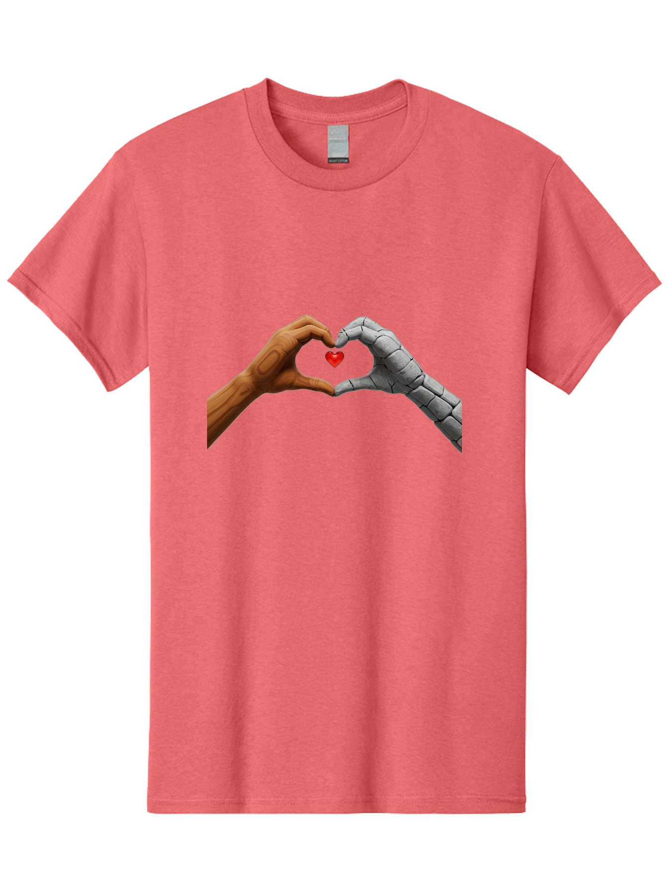 Robot-Hand-Human-Hand-Heart Men'S Graphic Tee, 100% Cotton, Comfortable Casual Summer Wear, Machine Washable, Human Hand, Robot Hand, Heart Shape, Love Symbol, Technology And Humanity, Futuristic Love, Robotic Love, Hand Gesture, Red Heart Bae077