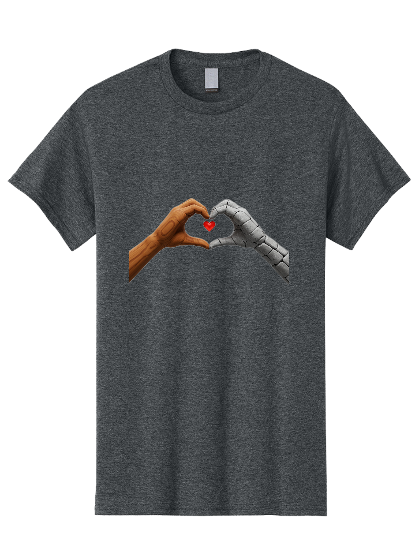 Robot-Hand-Human-Hand-Heart Men'S Graphic Tee, 100% Cotton, Comfortable Casual Summer Wear, Machine Washable, Human Hand, Robot Hand, Heart Shape, Love Symbol, Technology And Humanity, Futuristic Love, Robotic Love, Hand Gesture, Red Heart Bae077