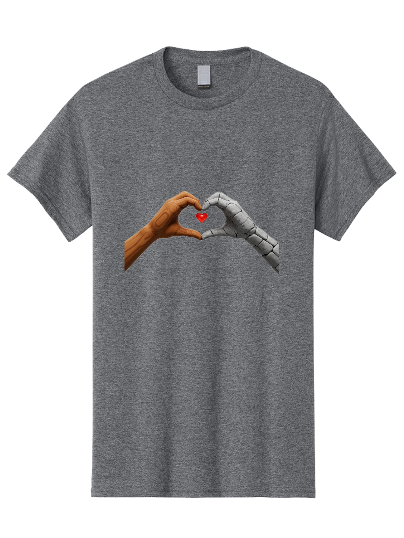 Robot-Hand-Human-Hand-Heart Men'S Graphic Tee, 100% Cotton, Comfortable Casual Summer Wear, Machine Washable, Human Hand, Robot Hand, Heart Shape, Love Symbol, Technology And Humanity, Futuristic Love, Robotic Love, Hand Gesture, Red Heart Bae077