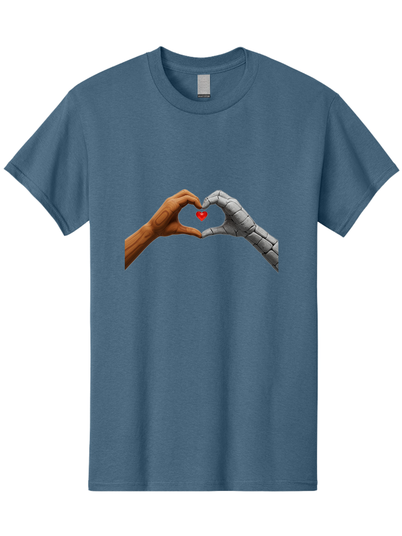 Robot-Hand-Human-Hand-Heart Men'S Graphic Tee, 100% Cotton, Comfortable Casual Summer Wear, Machine Washable, Human Hand, Robot Hand, Heart Shape, Love Symbol, Technology And Humanity, Futuristic Love, Robotic Love, Hand Gesture, Red Heart Bae077