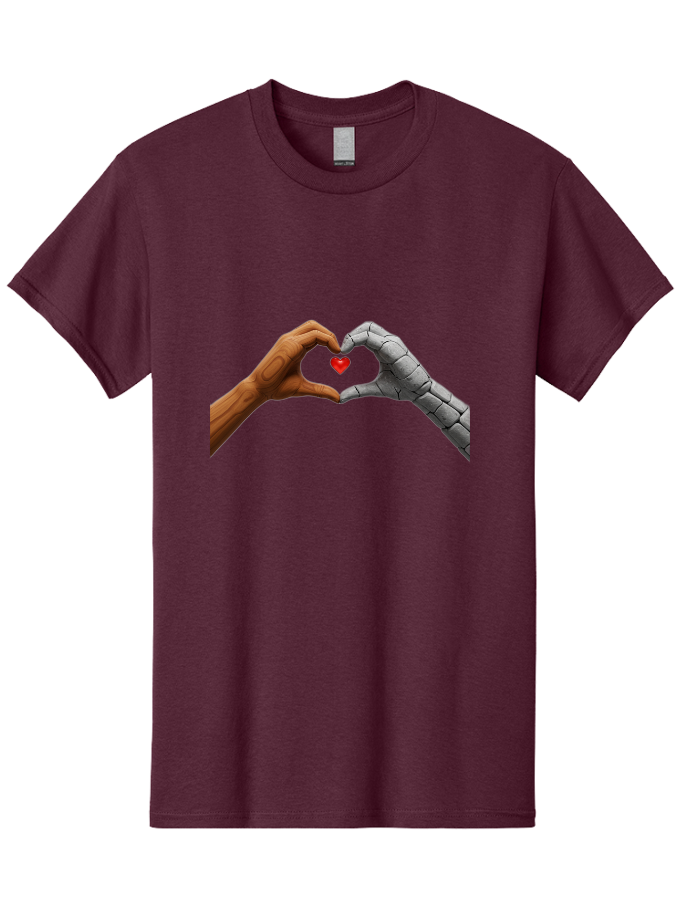 Robot-Hand-Human-Hand-Heart Men'S Graphic Tee, 100% Cotton, Comfortable Casual Summer Wear, Machine Washable, Human Hand, Robot Hand, Heart Shape, Love Symbol, Technology And Humanity, Futuristic Love, Robotic Love, Hand Gesture, Red Heart Bae077