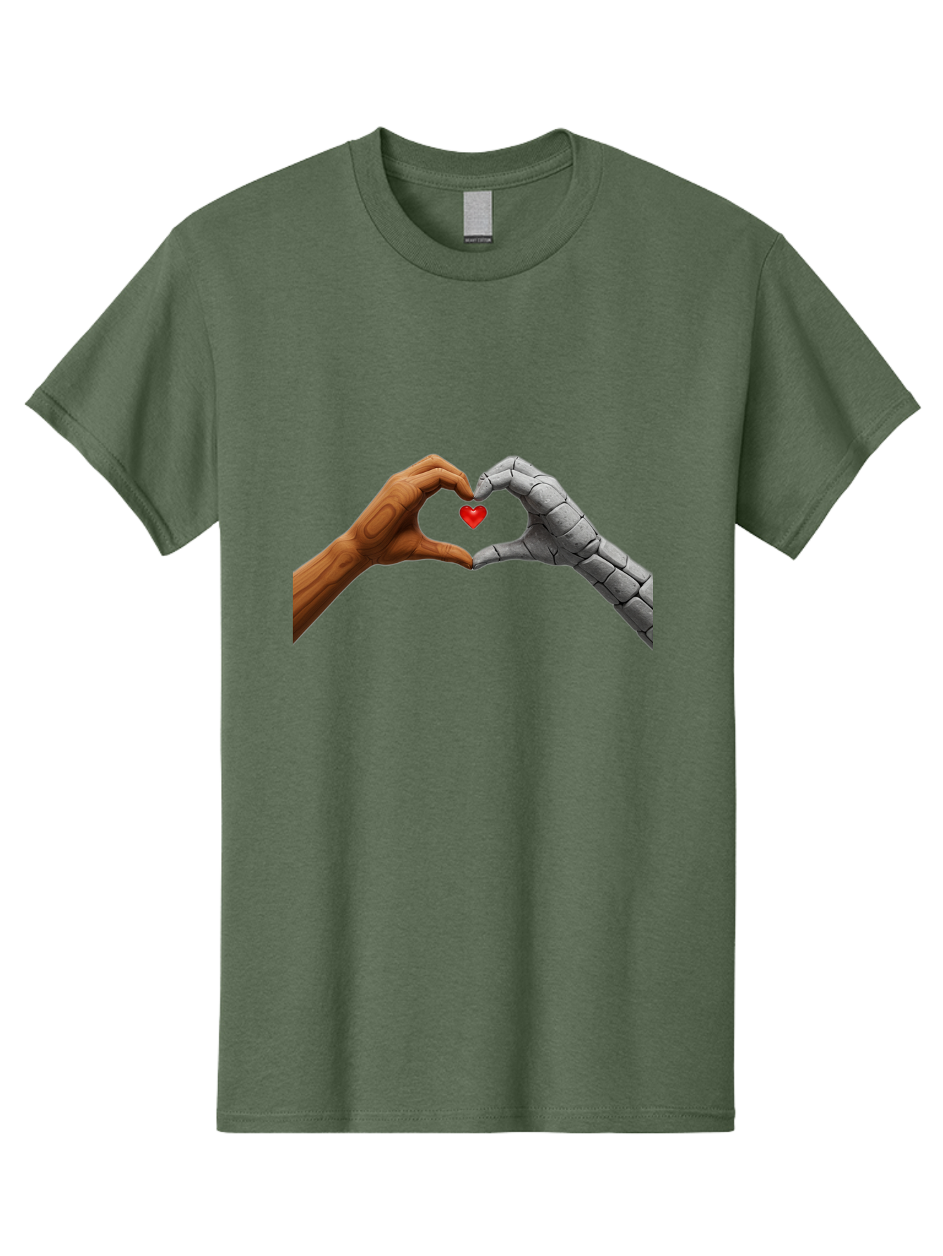 Robot-Hand-Human-Hand-Heart Men'S Graphic Tee, 100% Cotton, Comfortable Casual Summer Wear, Machine Washable, Human Hand, Robot Hand, Heart Shape, Love Symbol, Technology And Humanity, Futuristic Love, Robotic Love, Hand Gesture, Red Heart Bae077