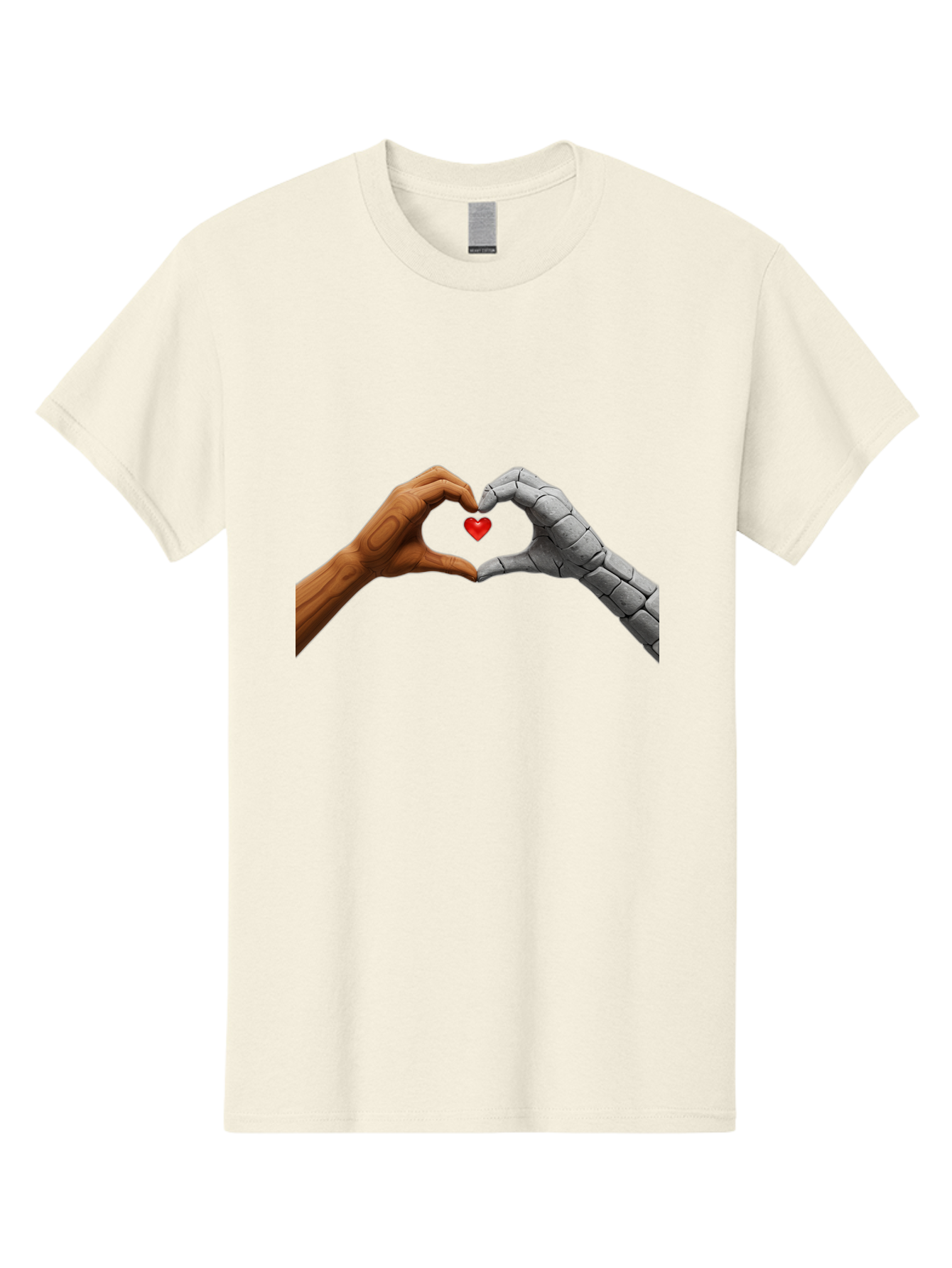Robot-Hand-Human-Hand-Heart Men'S Graphic Tee, 100% Cotton, Comfortable Casual Summer Wear, Machine Washable, Human Hand, Robot Hand, Heart Shape, Love Symbol, Technology And Humanity, Futuristic Love, Robotic Love, Hand Gesture, Red Heart Bae077