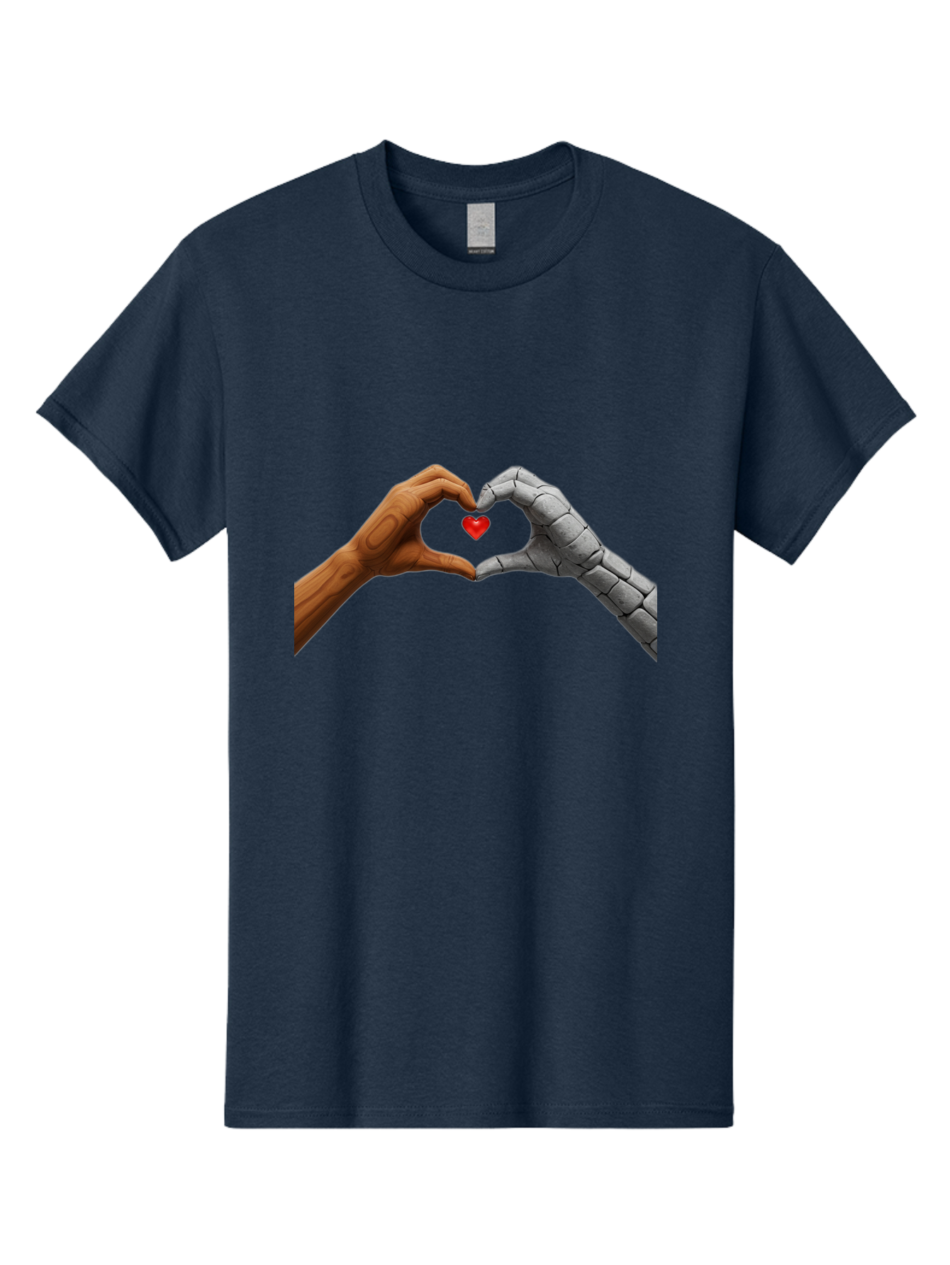 Robot-Hand-Human-Hand-Heart Men'S Graphic Tee, 100% Cotton, Comfortable Casual Summer Wear, Machine Washable, Human Hand, Robot Hand, Heart Shape, Love Symbol, Technology And Humanity, Futuristic Love, Robotic Love, Hand Gesture, Red Heart Bae077