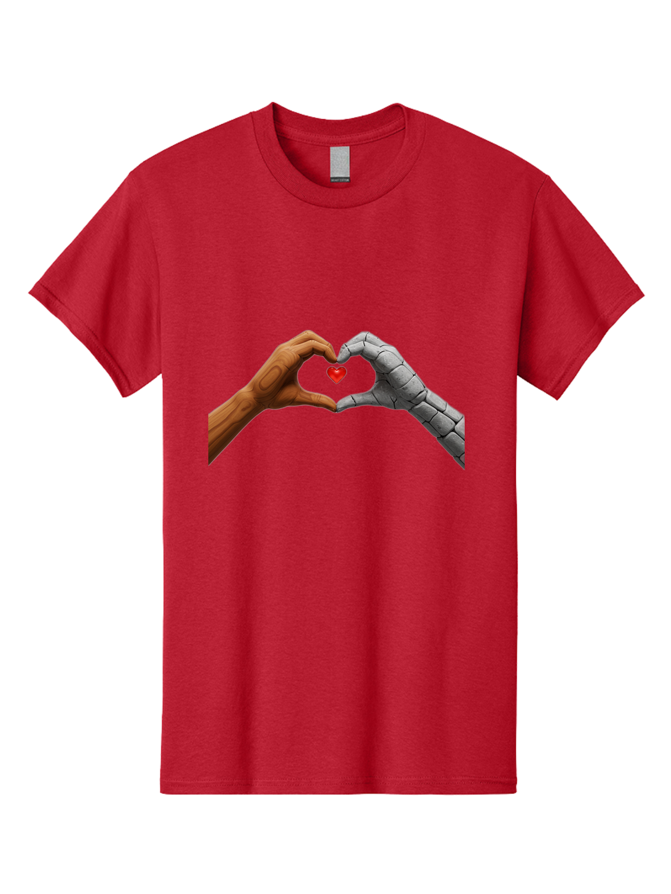 Robot-Hand-Human-Hand-Heart Men'S Graphic Tee, 100% Cotton, Comfortable Casual Summer Wear, Machine Washable, Human Hand, Robot Hand, Heart Shape, Love Symbol, Technology And Humanity, Futuristic Love, Robotic Love, Hand Gesture, Red Heart Bae077