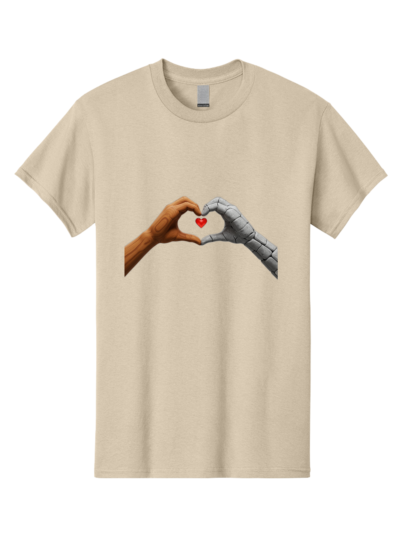 Robot-Hand-Human-Hand-Heart Men'S Graphic Tee, 100% Cotton, Comfortable Casual Summer Wear, Machine Washable, Human Hand, Robot Hand, Heart Shape, Love Symbol, Technology And Humanity, Futuristic Love, Robotic Love, Hand Gesture, Red Heart Bae077