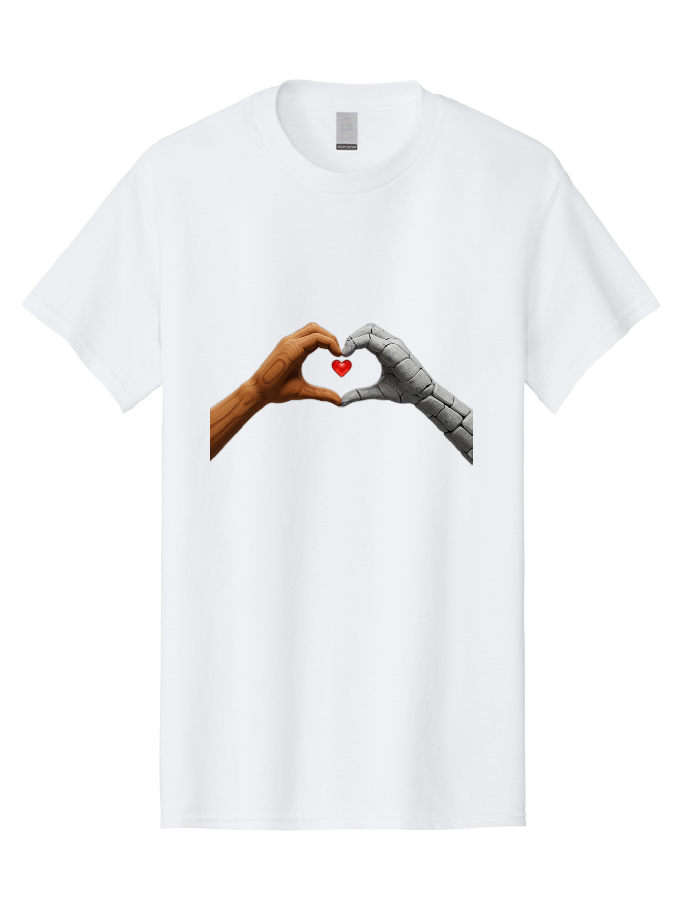 Robot-Hand-Human-Hand-Heart Men'S Graphic Tee, 100% Cotton, Comfortable Casual Summer Wear, Machine Washable, Human Hand, Robot Hand, Heart Shape, Love Symbol, Technology And Humanity, Futuristic Love, Robotic Love, Hand Gesture, Red Heart Bae077