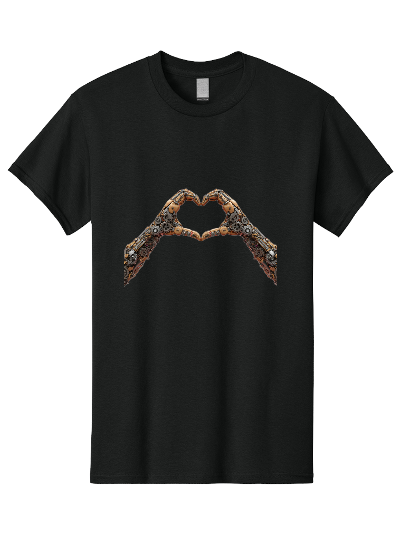 Robot-Hands-Heart Men'S Graphic Tee, 100% Cotton, Comfortable Casual Summer Wear, Machine Washable, Robot Hands Forming A Heart, Steampunk Design, Mechanical Love, Robotic Machinery, Gear Components, Industrial Elements, Symbol Of Affection, Bae078
