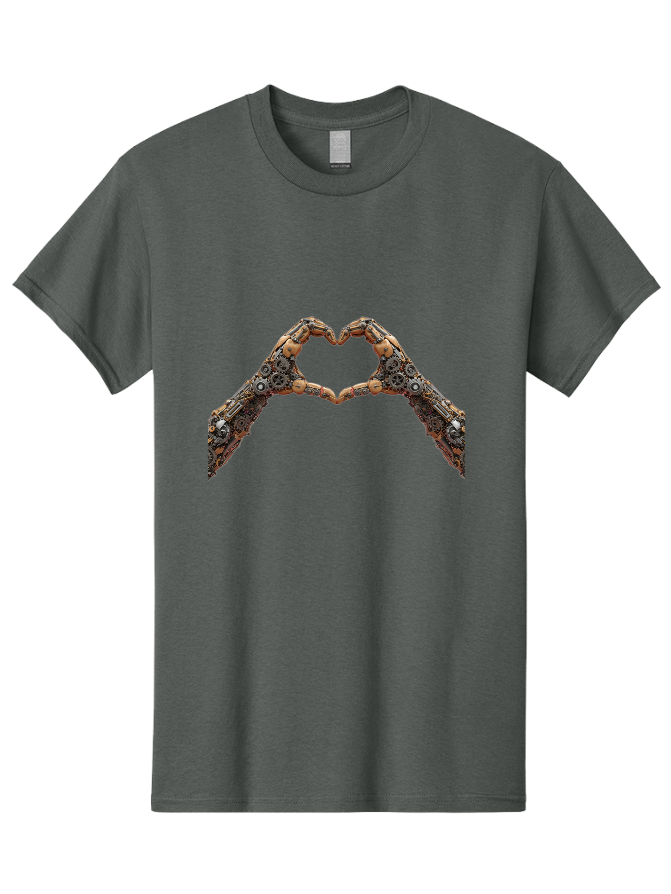 Robot-Hands-Heart Men'S Graphic Tee, 100% Cotton, Comfortable Casual Summer Wear, Machine Washable, Robot Hands Forming A Heart, Steampunk Design, Mechanical Love, Robotic Machinery, Gear Components, Industrial Elements, Symbol Of Affection, Bae078