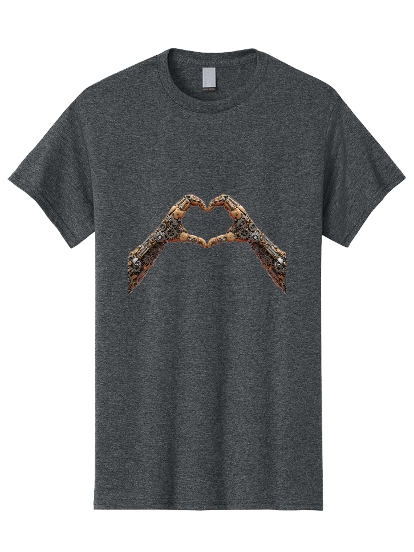 Robot-Hands-Heart Men'S Graphic Tee, 100% Cotton, Comfortable Casual Summer Wear, Machine Washable, Robot Hands Forming A Heart, Steampunk Design, Mechanical Love, Robotic Machinery, Gear Components, Industrial Elements, Symbol Of Affection, Bae078