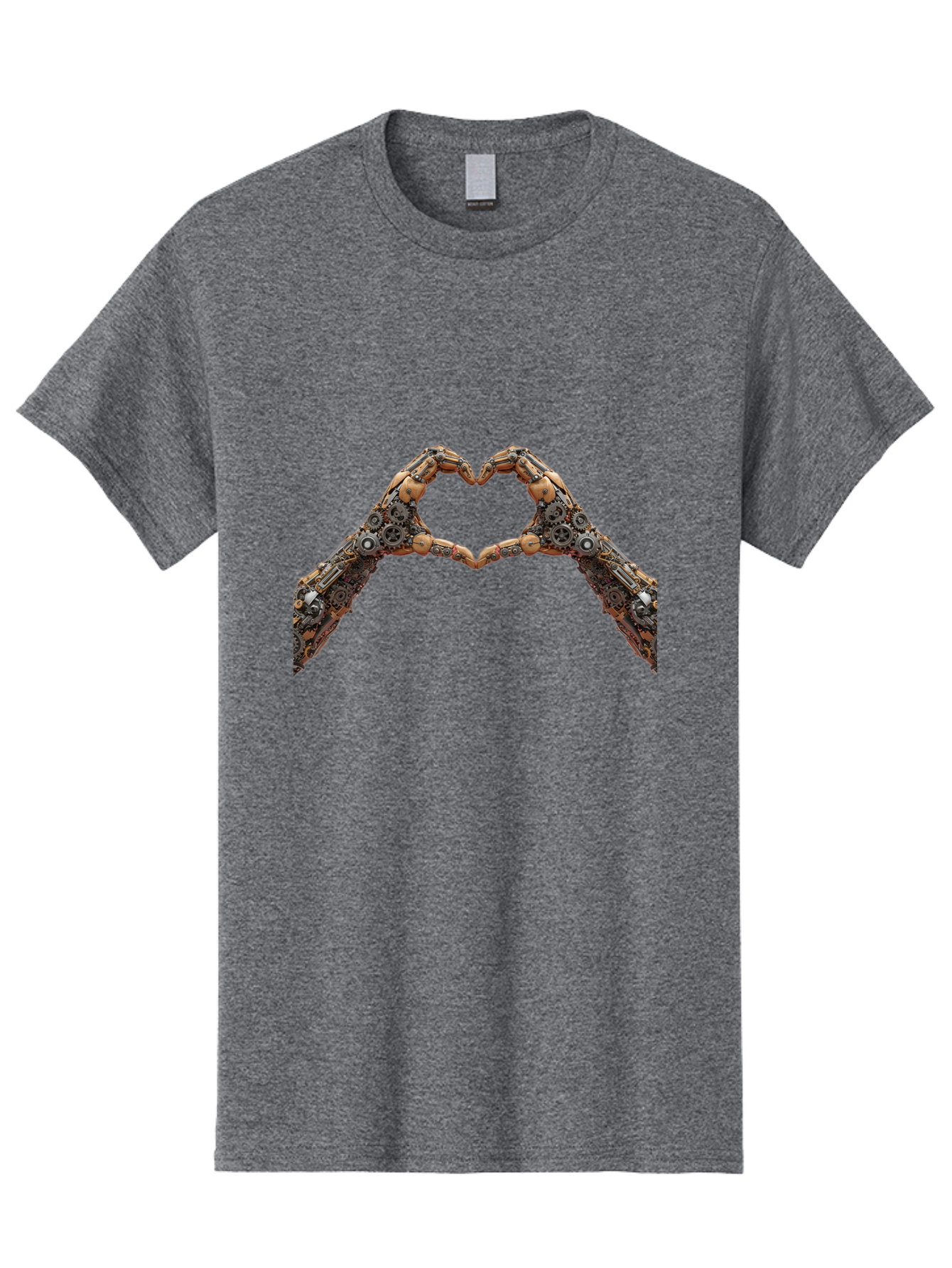 Robot-Hands-Heart Men'S Graphic Tee, 100% Cotton, Comfortable Casual Summer Wear, Machine Washable, Robot Hands Forming A Heart, Steampunk Design, Mechanical Love, Robotic Machinery, Gear Components, Industrial Elements, Symbol Of Affection, Bae078