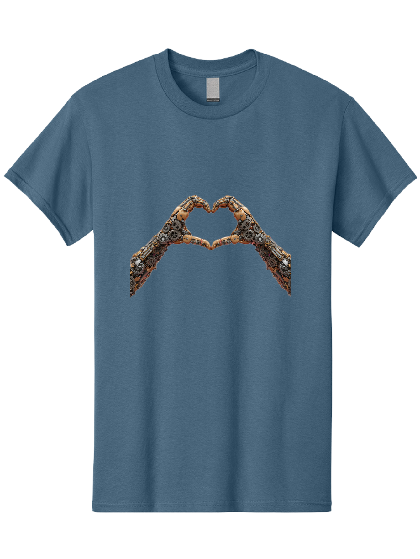 Robot-Hands-Heart Men'S Graphic Tee, 100% Cotton, Comfortable Casual Summer Wear, Machine Washable, Robot Hands Forming A Heart, Steampunk Design, Mechanical Love, Robotic Machinery, Gear Components, Industrial Elements, Symbol Of Affection, Bae078