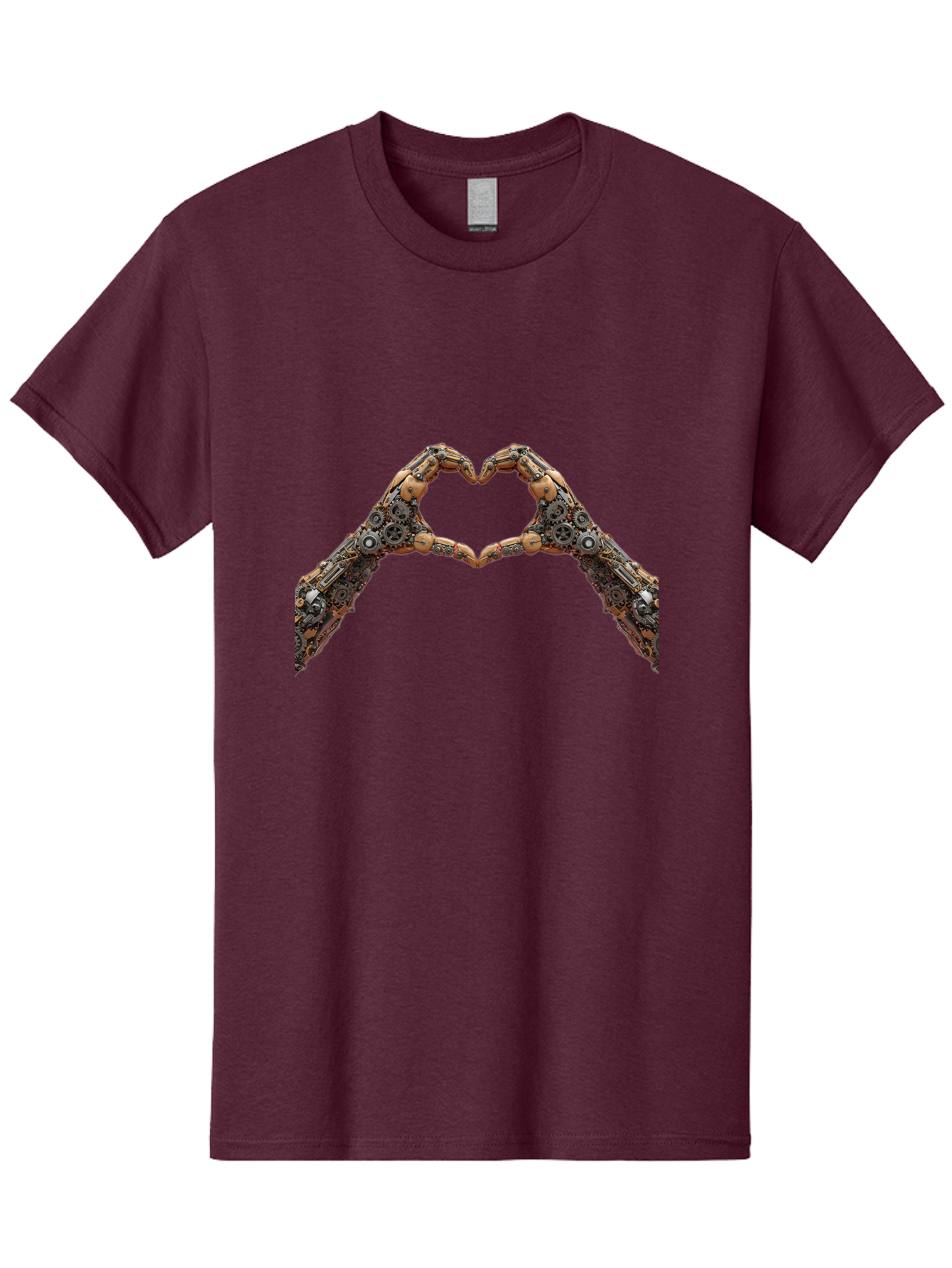 Robot-Hands-Heart Men'S Graphic Tee, 100% Cotton, Comfortable Casual Summer Wear, Machine Washable, Robot Hands Forming A Heart, Steampunk Design, Mechanical Love, Robotic Machinery, Gear Components, Industrial Elements, Symbol Of Affection, Bae078
