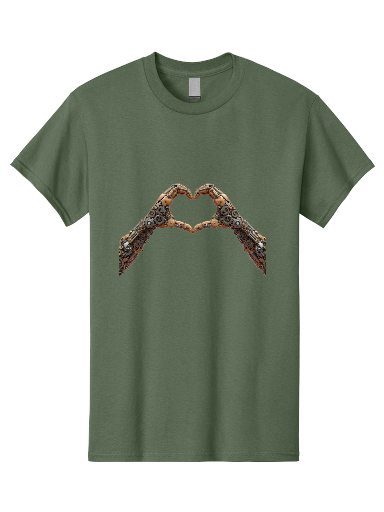 Robot-Hands-Heart Men'S Graphic Tee, 100% Cotton, Comfortable Casual Summer Wear, Machine Washable, Robot Hands Forming A Heart, Steampunk Design, Mechanical Love, Robotic Machinery, Gear Components, Industrial Elements, Symbol Of Affection, Bae078