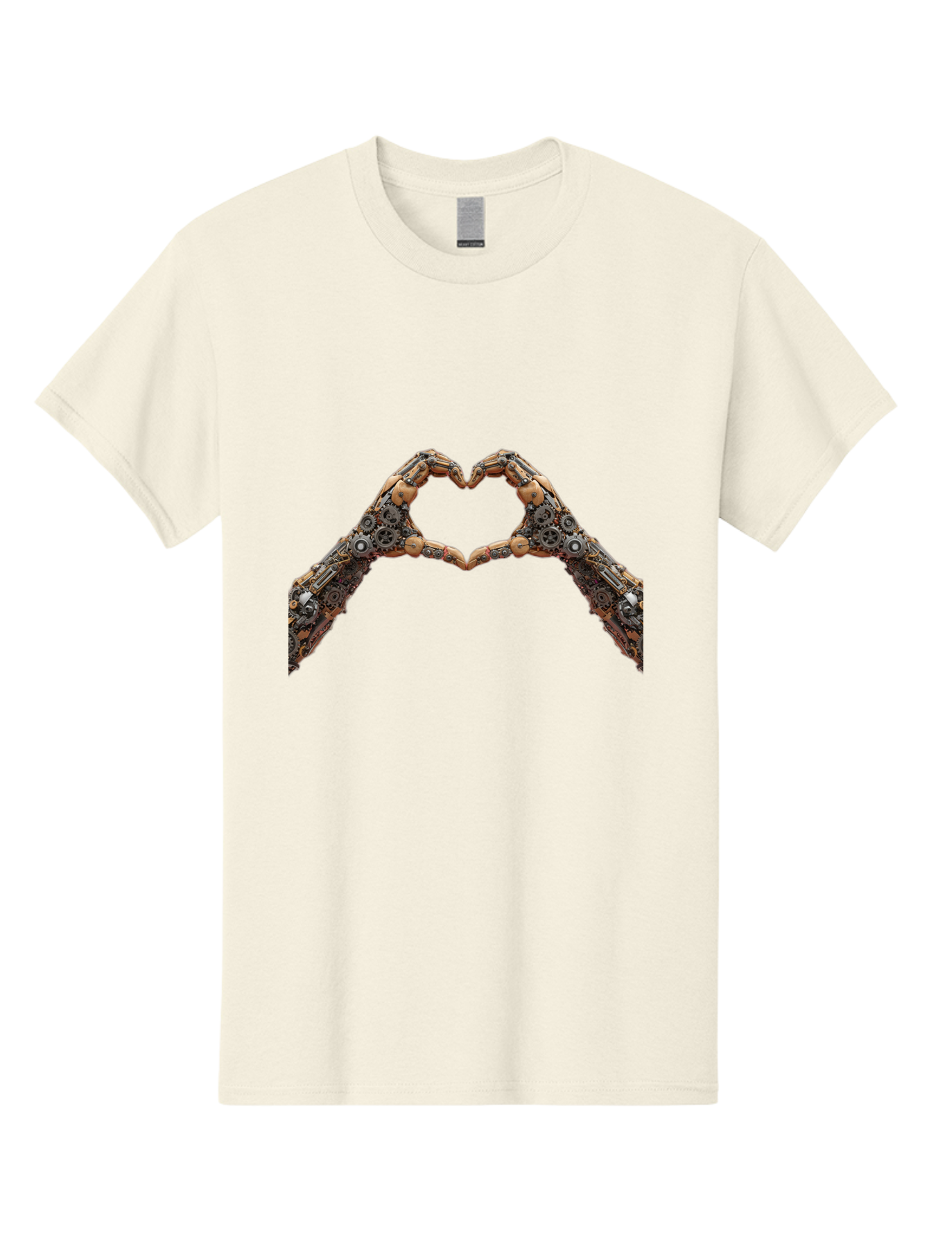 Robot-Hands-Heart Men'S Graphic Tee, 100% Cotton, Comfortable Casual Summer Wear, Machine Washable, Robot Hands Forming A Heart, Steampunk Design, Mechanical Love, Robotic Machinery, Gear Components, Industrial Elements, Symbol Of Affection, Bae078