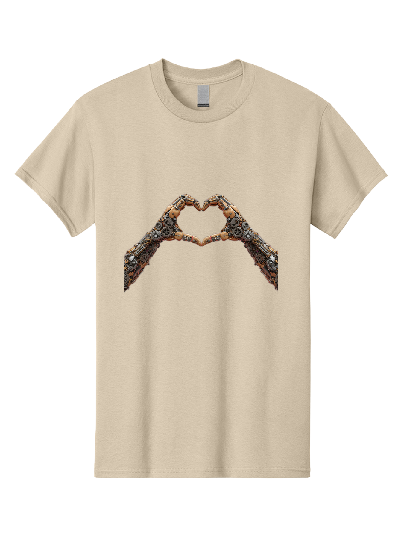 Robot-Hands-Heart Men'S Graphic Tee, 100% Cotton, Comfortable Casual Summer Wear, Machine Washable, Robot Hands Forming A Heart, Steampunk Design, Mechanical Love, Robotic Machinery, Gear Components, Industrial Elements, Symbol Of Affection, Bae078