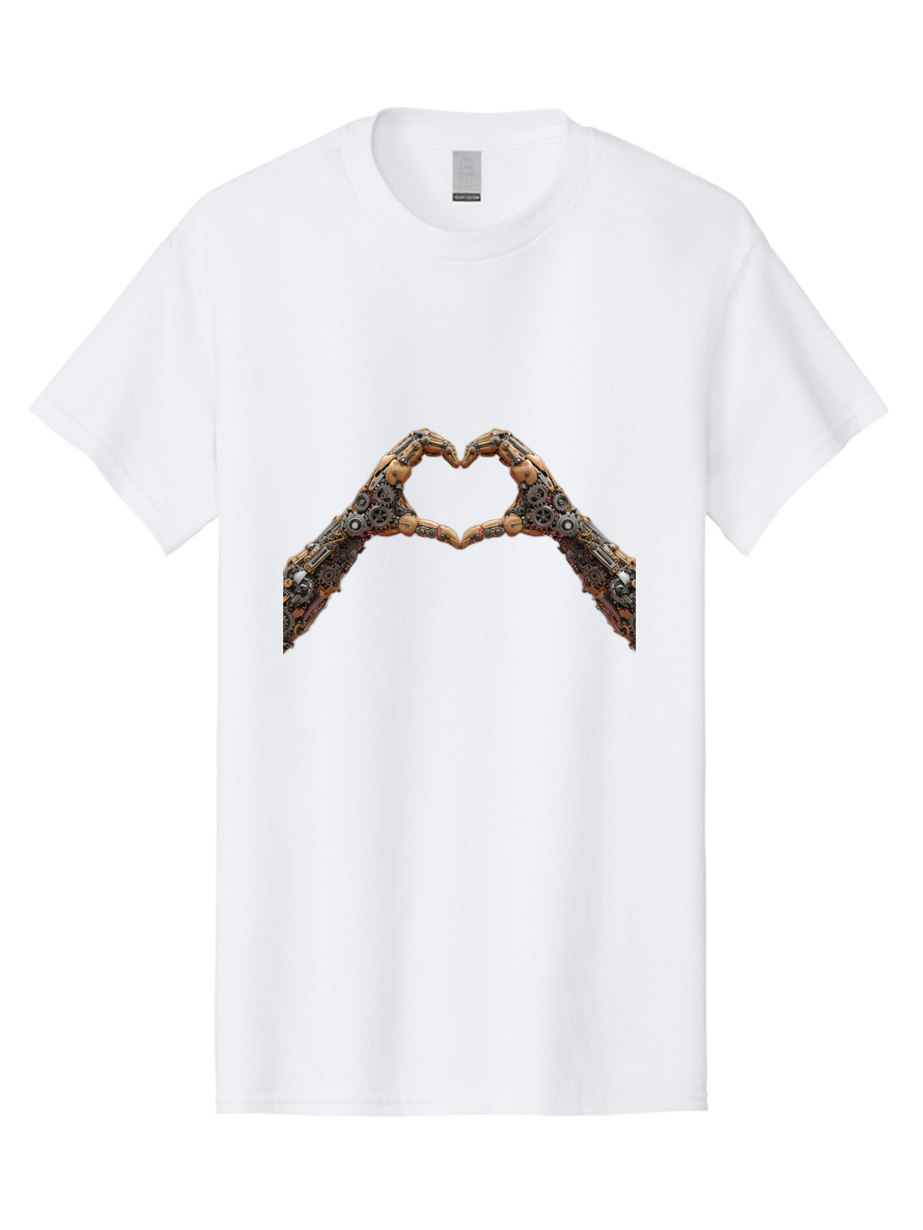 Robot-Hands-Heart Men'S Graphic Tee, 100% Cotton, Comfortable Casual Summer Wear, Machine Washable, Robot Hands Forming A Heart, Steampunk Design, Mechanical Love, Robotic Machinery, Gear Components, Industrial Elements, Symbol Of Affection, Bae078
