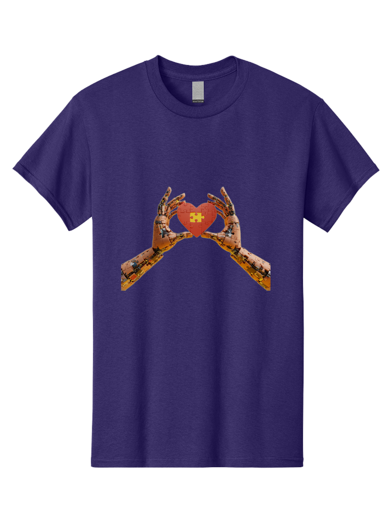 Robot-Hands-Holding-Heart-Puzzle Men'S Graphic Tee, 100% Cotton, Comfortable Casual Summer Wear, Machine Washable, Robotic Hands, Puzzle Heart, Artificial Intelligence, Ai, Robotics, Love, Heart, Puzzle Piece, Technology, Innovation, Bae079