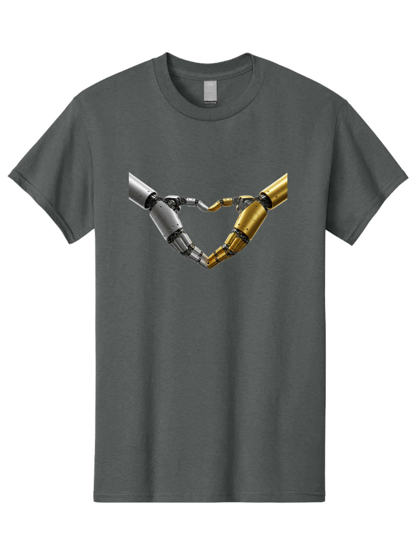 Robotic-Hands Men'S Graphic Tee, 100% Cotton, Comfortable Casual Summer Wear, Machine Washable, Robotic Arms, Mechanical Hands, Artificial Intelligence, Robotic Love, Futuristic Technology, Robotic Connection, Heart Shape Bae080